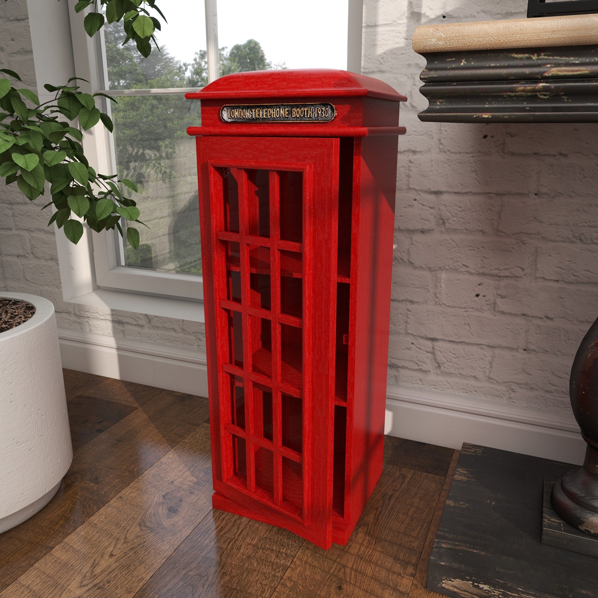 Telephone Red Wooden Vintage London Booth 3 Shelf Room Storage Unit