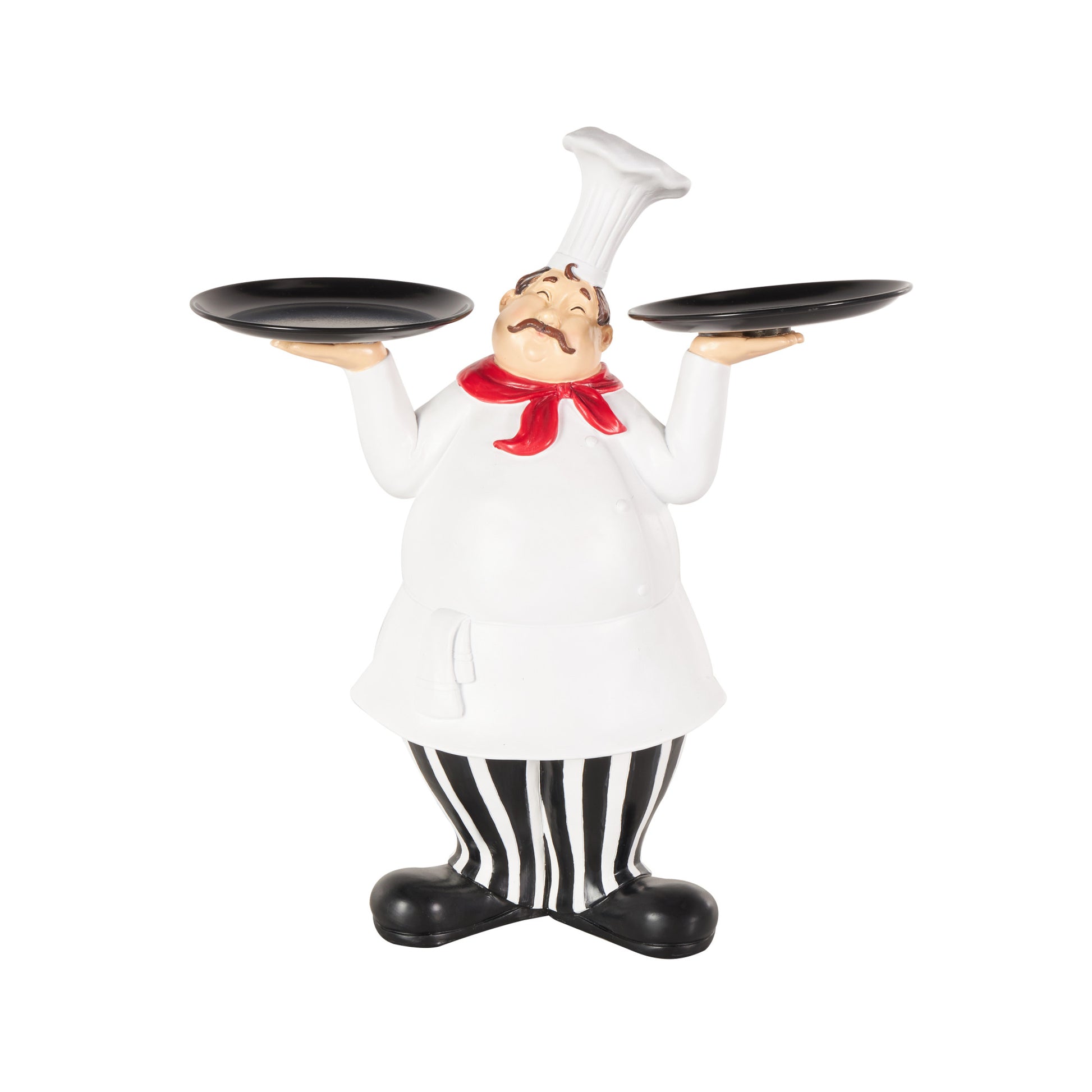 Chef White Polystone Kitchen Decorative Figurine Decorative Sculpture with Black Trays