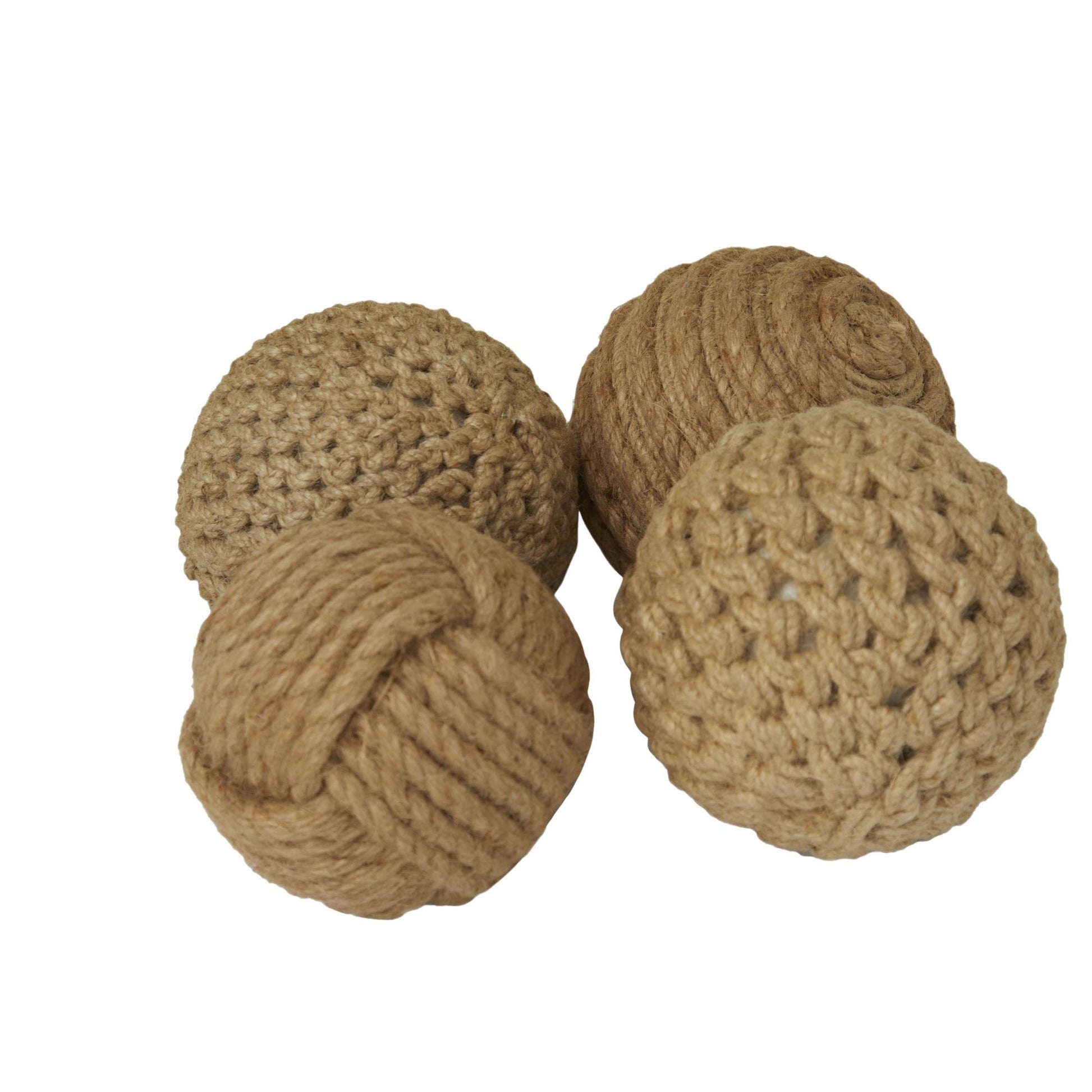 Set of 4 Jute Rope Handmade Decorative Orbs & Vase Filler with Varying Designs Set of 4 4"W, 4"H