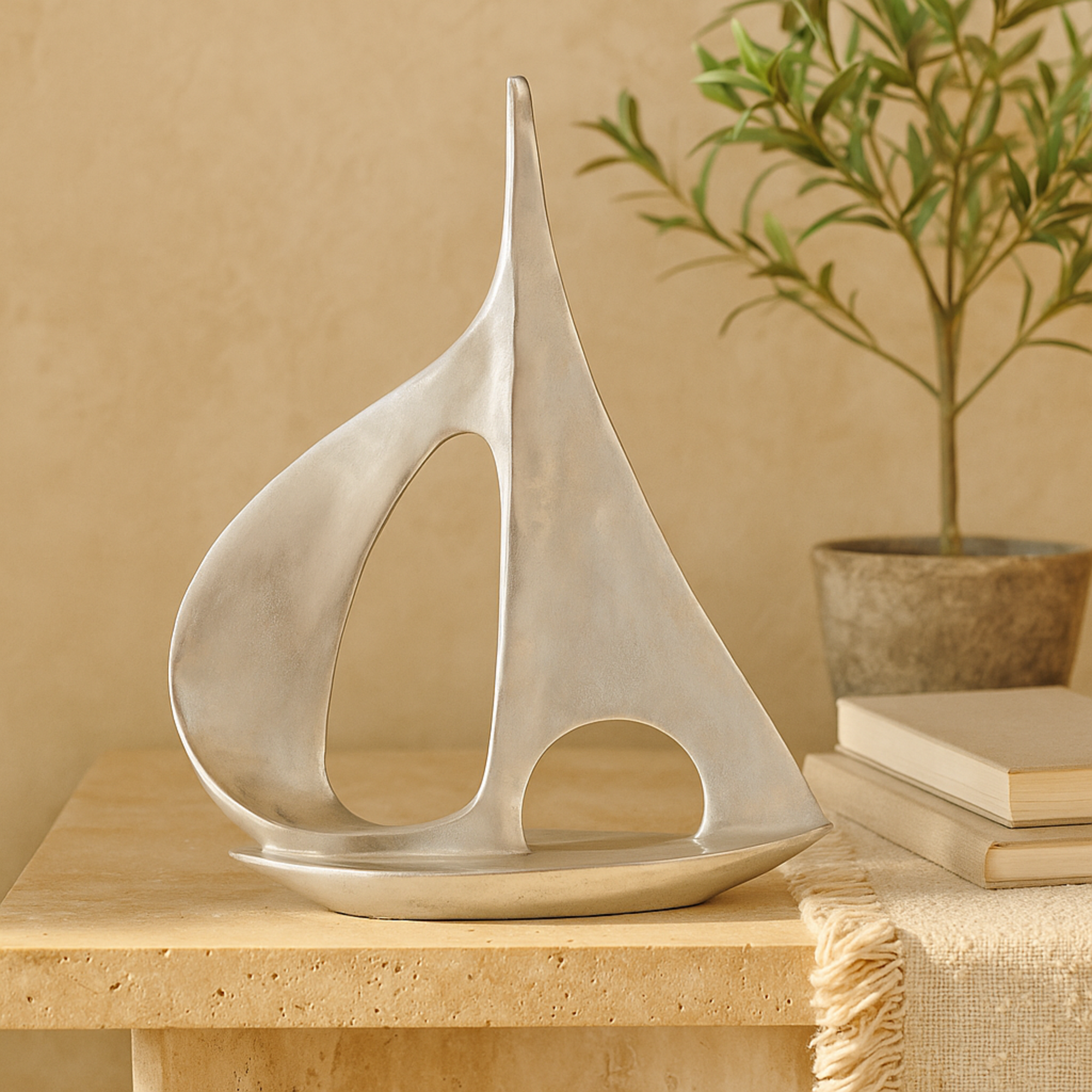 Sail Boat Silver Aluminum Metal Decorative Sculpture