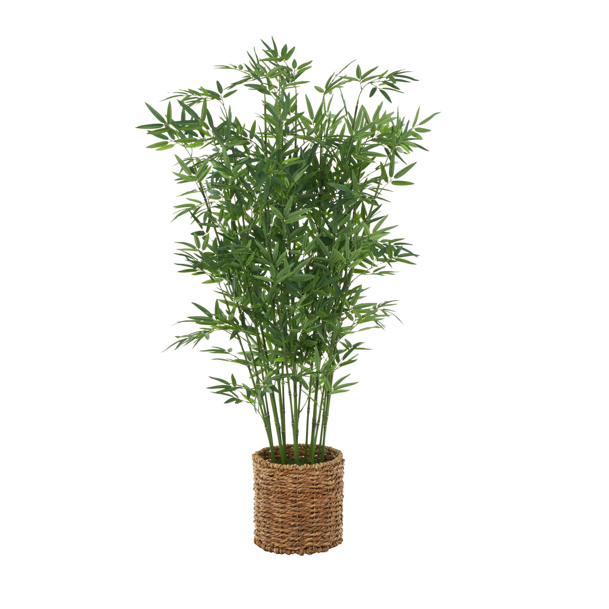 Bamboo Green Faux Foliage Indoor Outdoor Artificial Tree with Realistic Leaves and Brown Seagrass Pot
