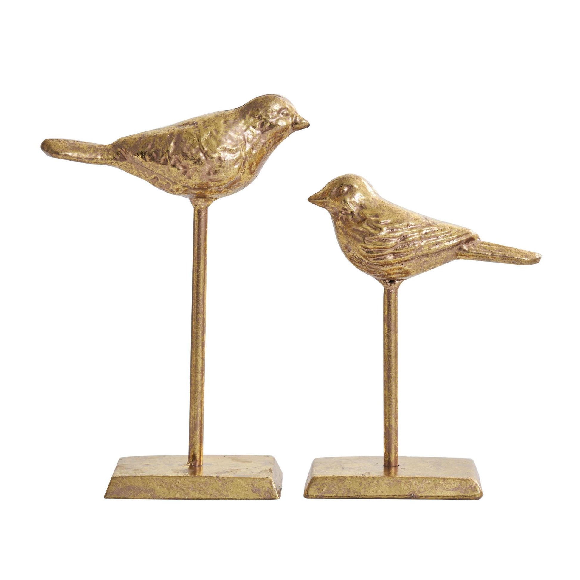 Set of 2 Bird Gold Metal Decorative Sculpture with Gold Foil Texturing