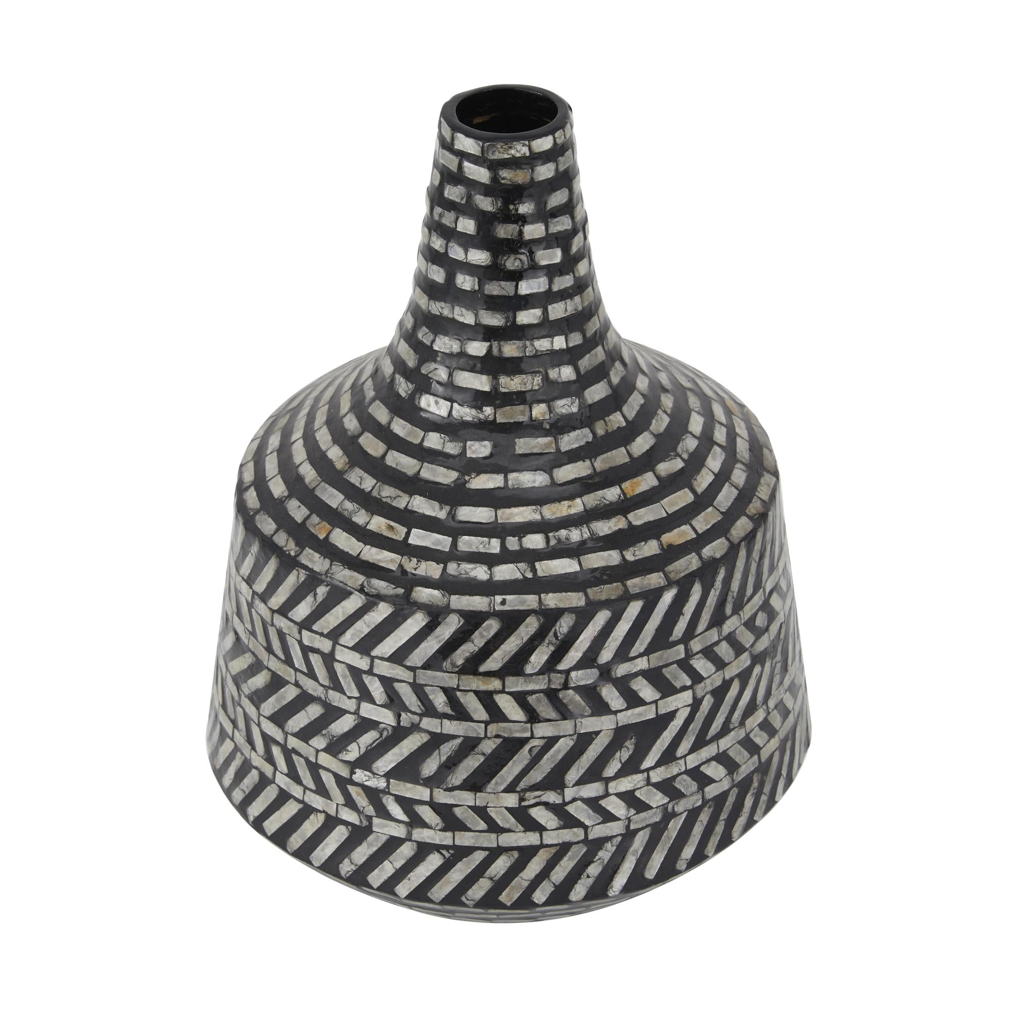 Tribal Black Mother of Pearl Shell Handmade Decorative Vase