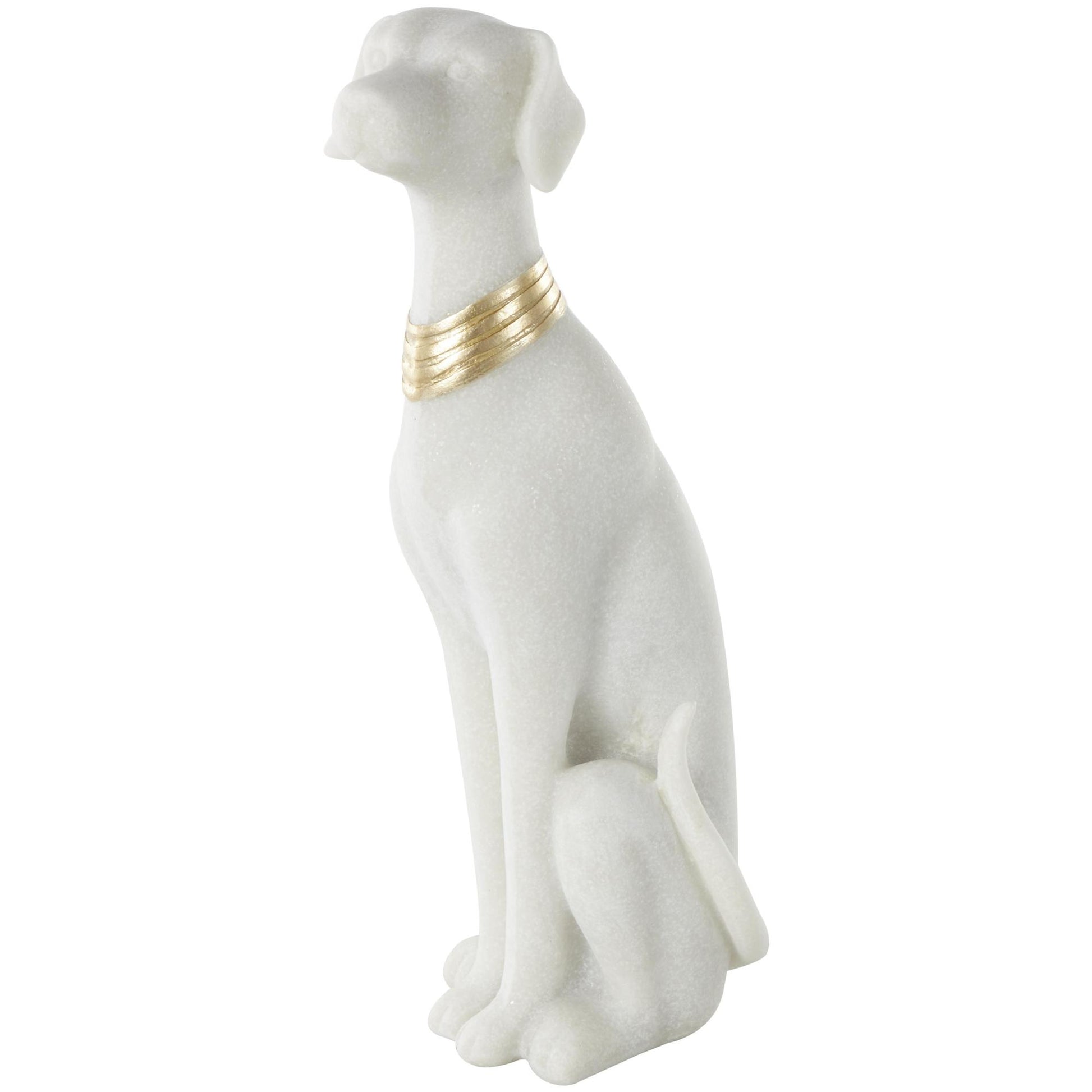 Dog Cream Polystone Sitting Decorative Sculpture with Gold Collar