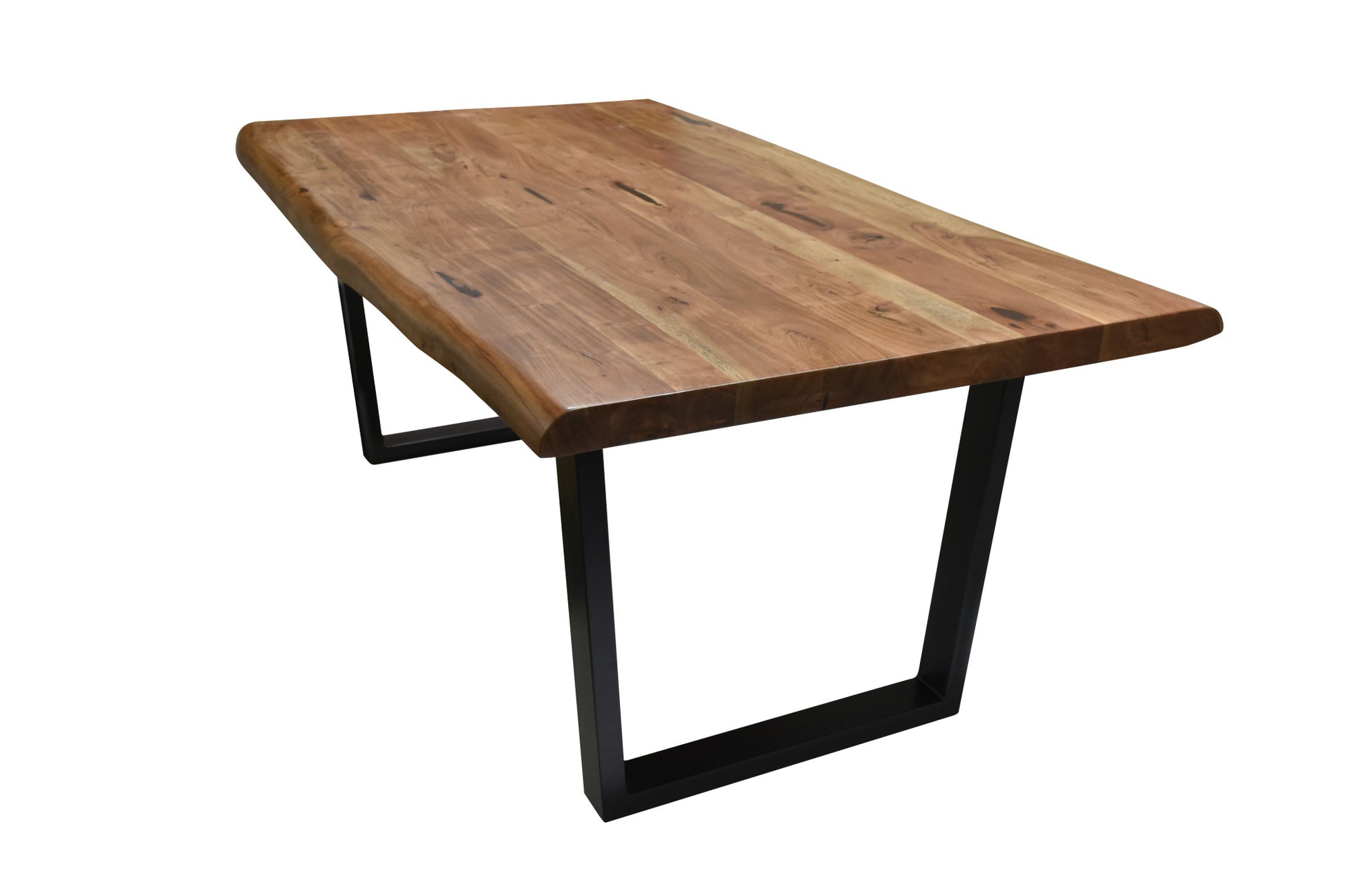 Brown Wood Kitchen Dining Table with Black Iron Framed Legs and Natural Wood Grains