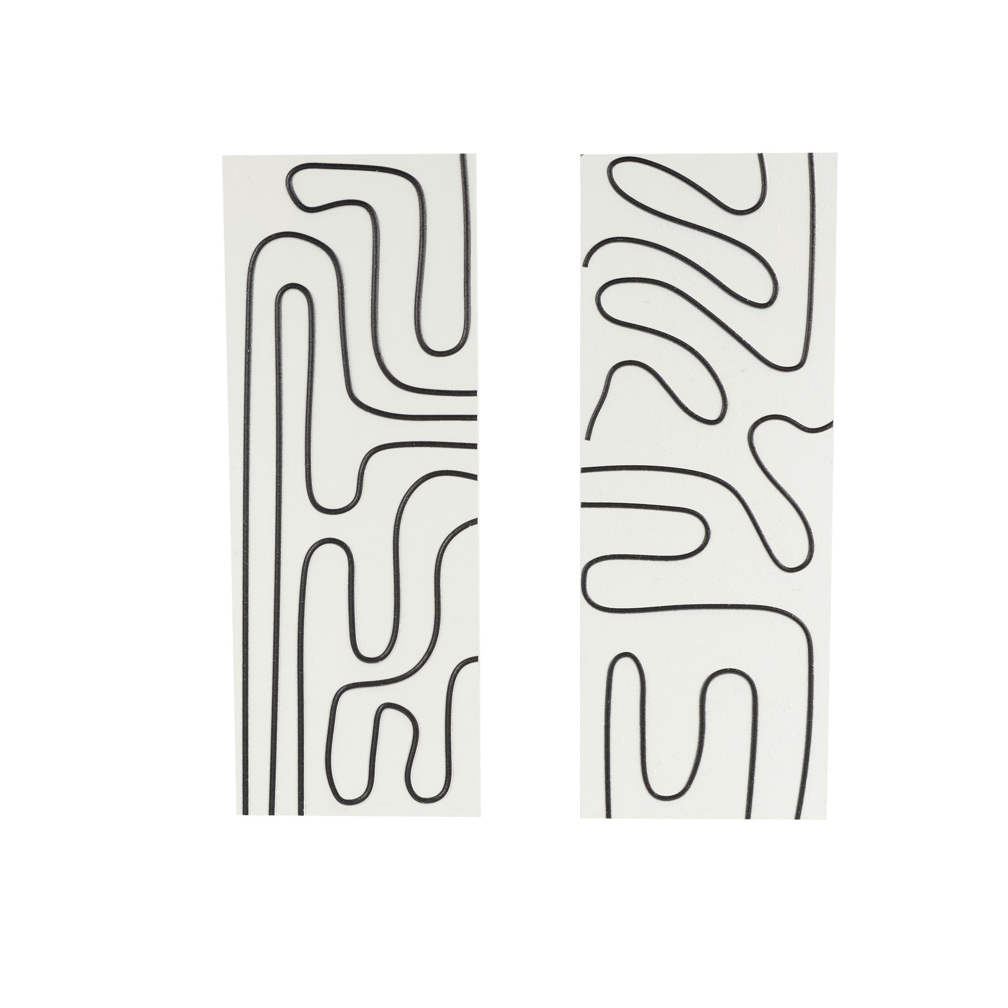Set of 2 Geometric White Wood Decorative Wall Art with Black Accents