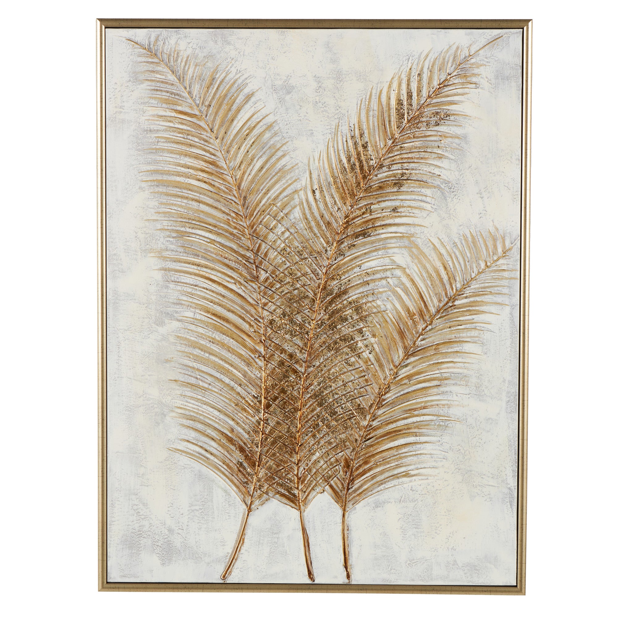 CosmoLiving by Cosmopolitan Leaf Gold Canvas Living Room Framed Wall Art with Silver Frame