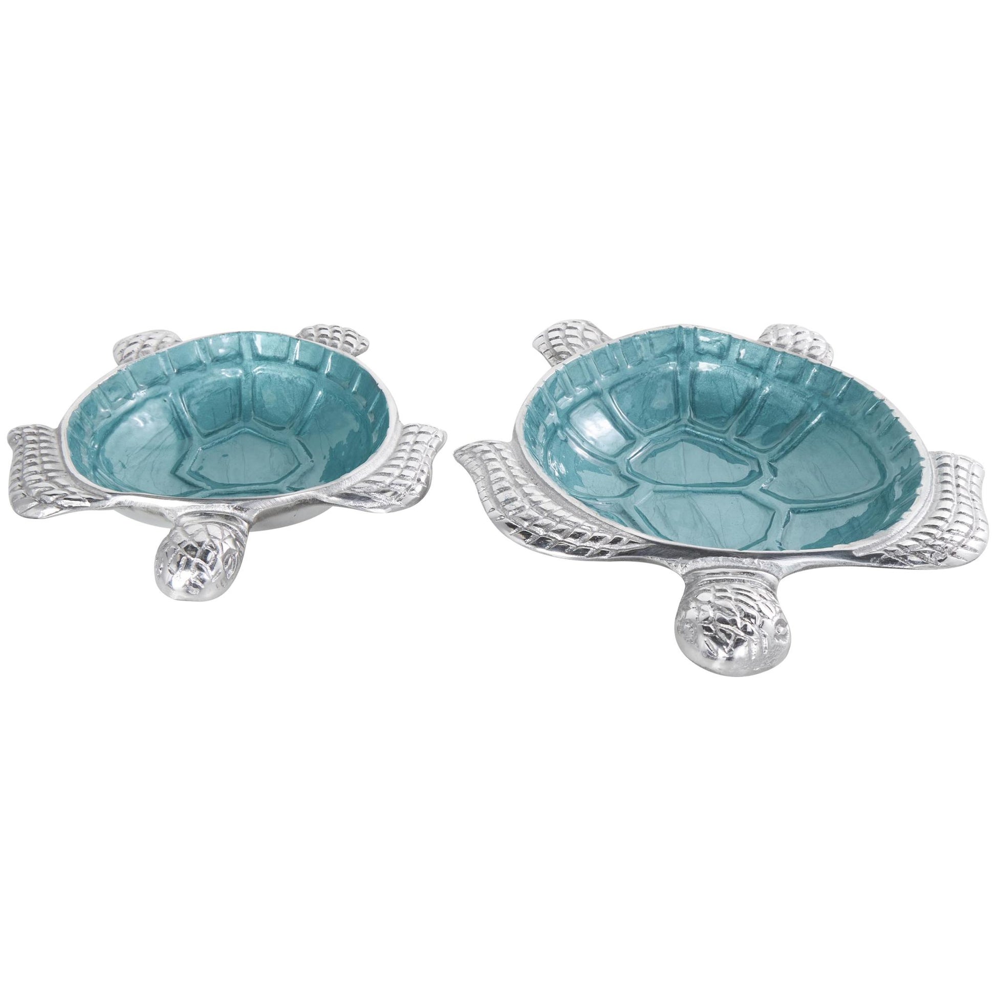 Set of 2 Turtle Aluminum Metal Handmade Enameled Large Decorative Bowl with Silver Metal Exterior