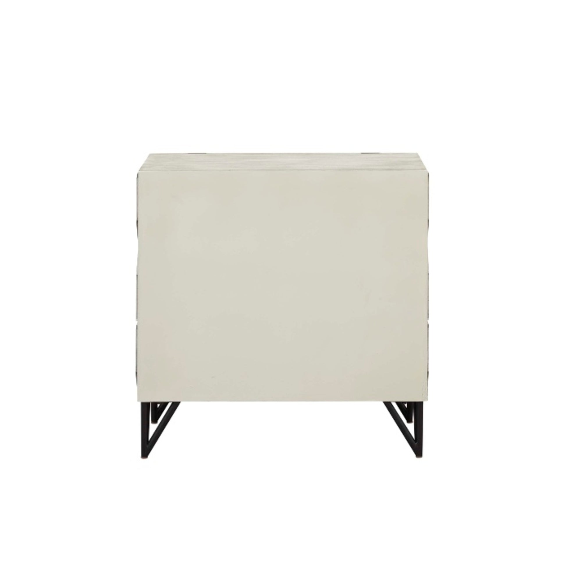 Geometric Light Gray Wooden 3D Diamond Patterned 3 Drawer Room Dresser with Black Tripod Legs and Silver Handles