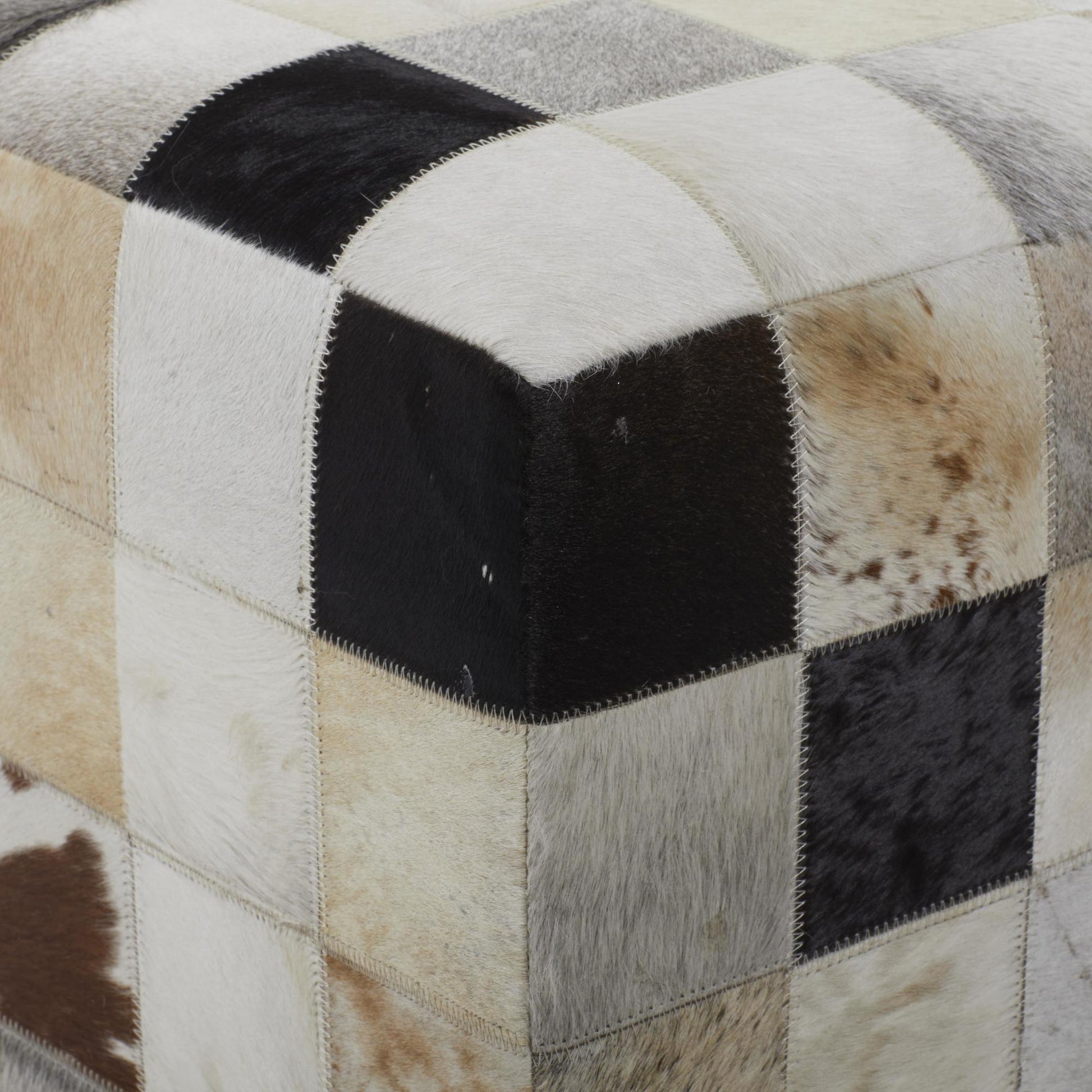 Leather Handmade Cowhide Living Room Stool with Patchwork Pattern