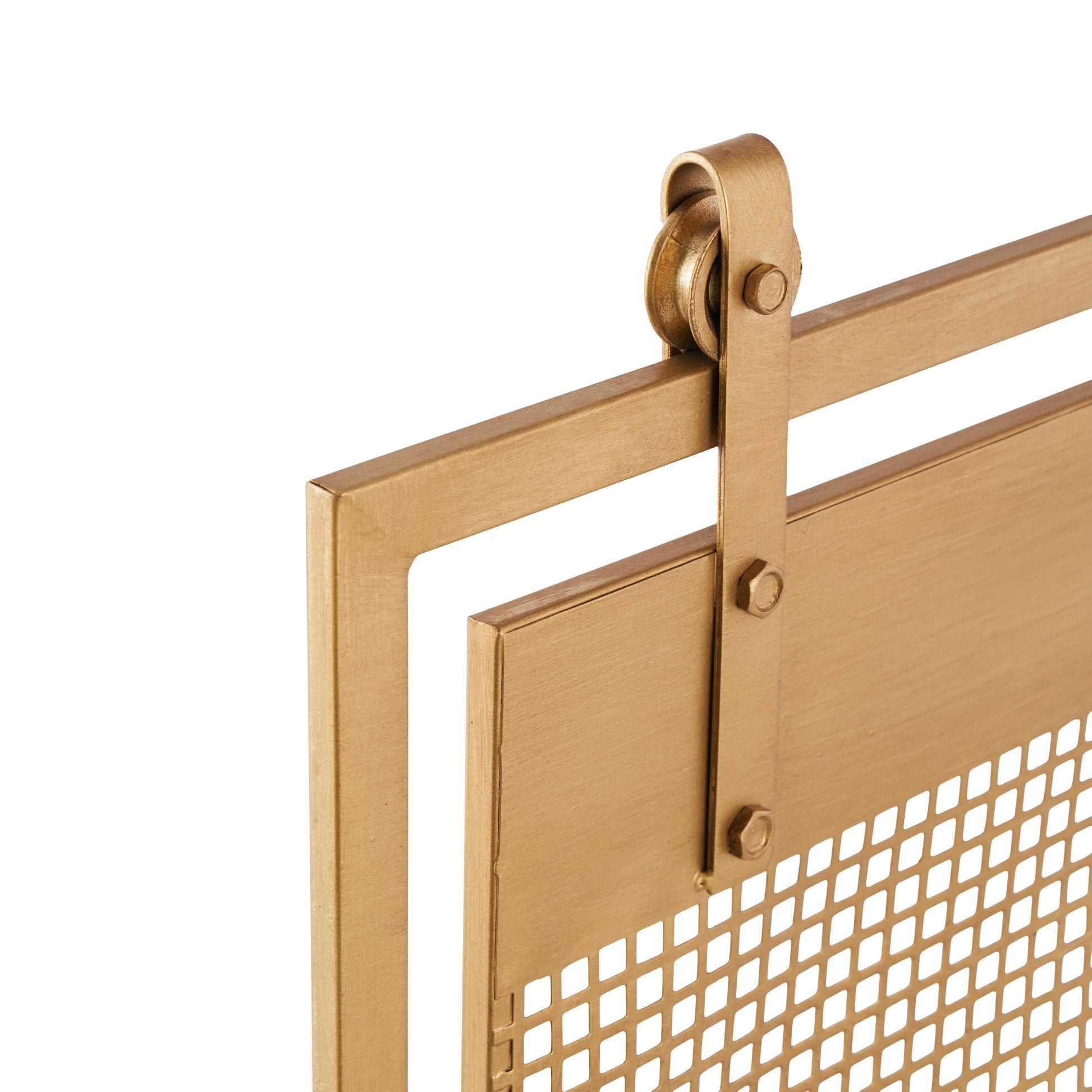 Geometric Metal Suspended Grid Style Single Panel Living Room Fireplace Screen with Bolted Detailing