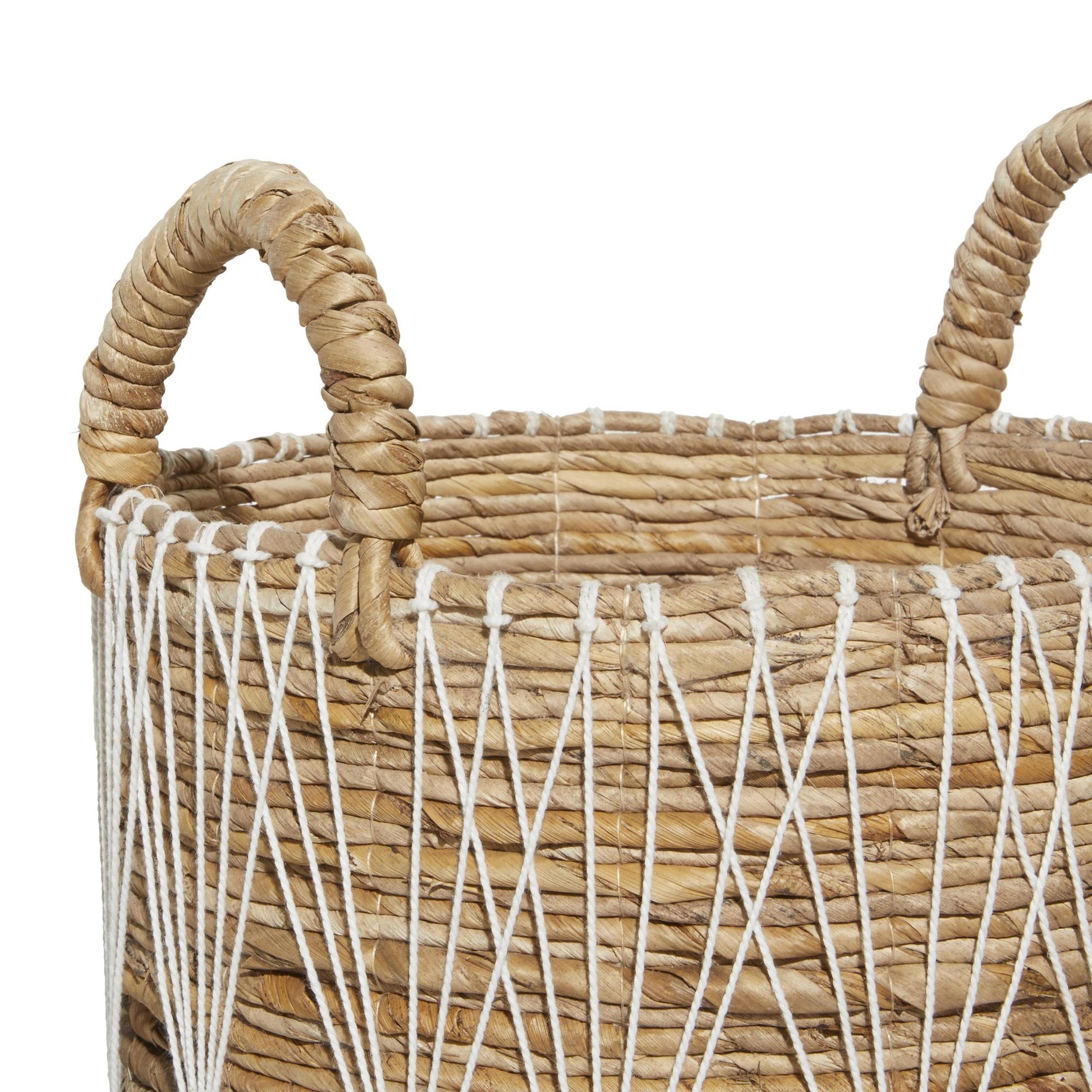 Set of 3 Banana Leaf Handmade String Detail Decorative and Functional Storage Basket with Handles Set of 3 20", 19", 17"H