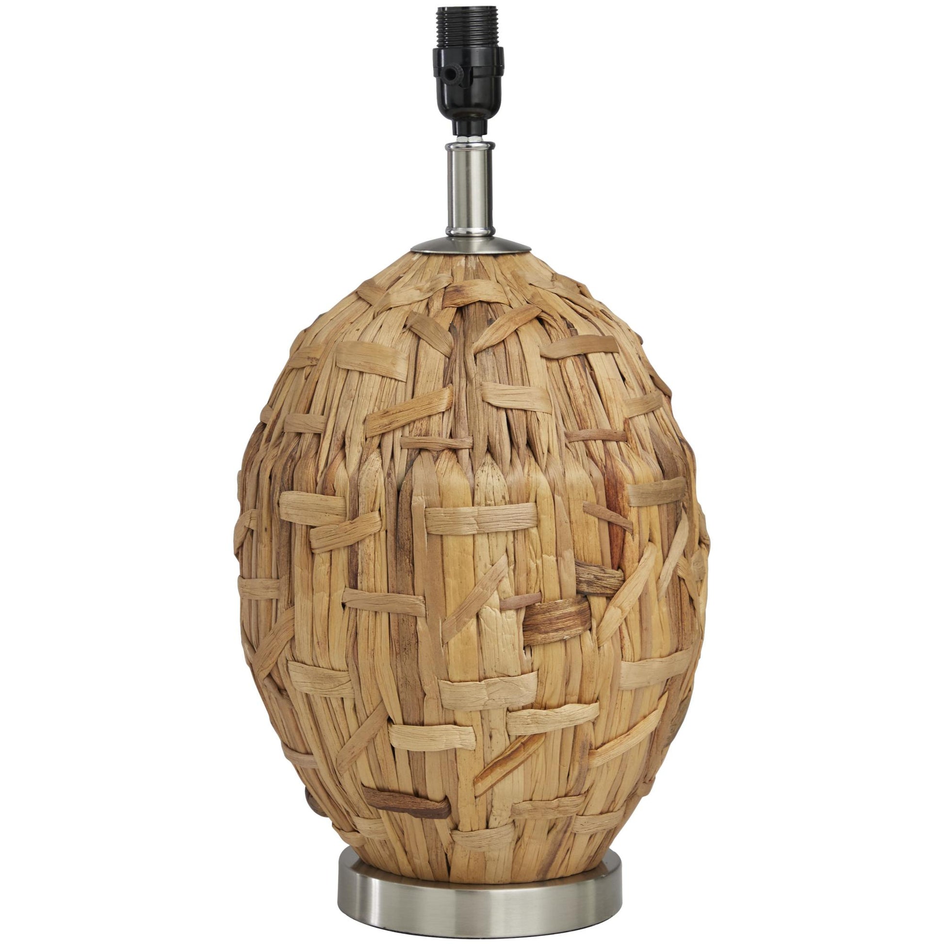 Brown Seagrass Handmade Woven Room Table Lamp with Silver Base
