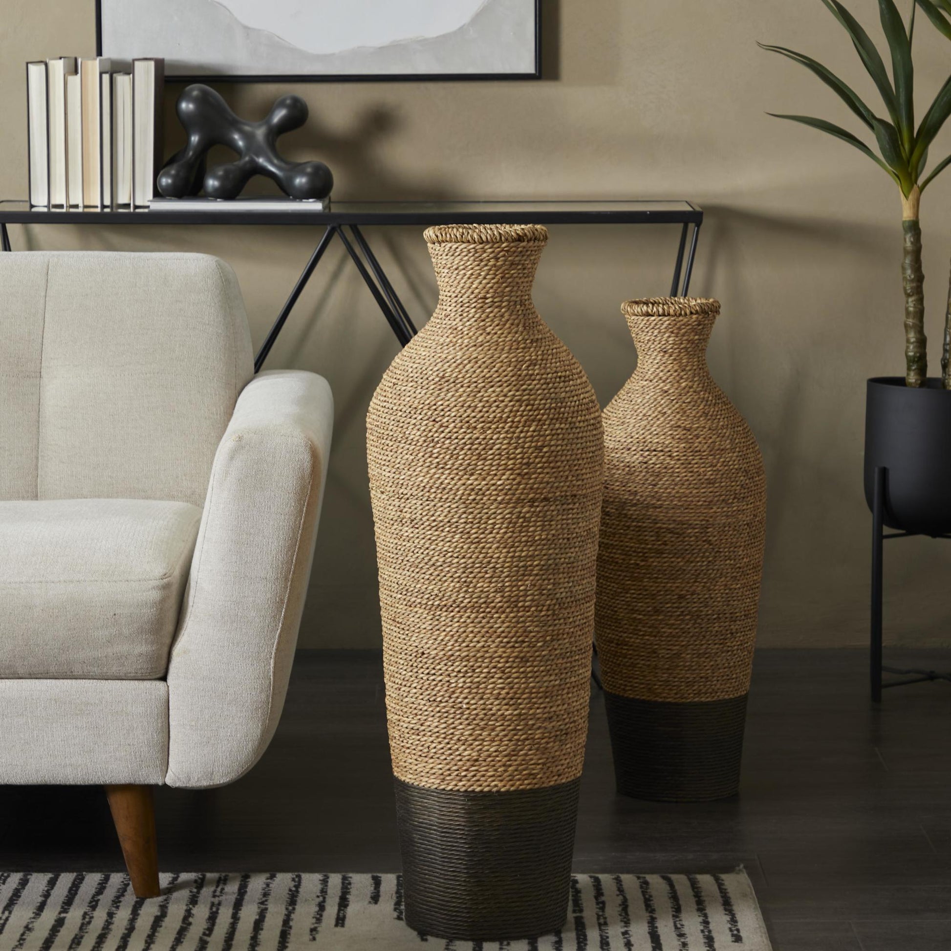 Brown Seagrass Handmade Tall Woven Floor Decorative Vase