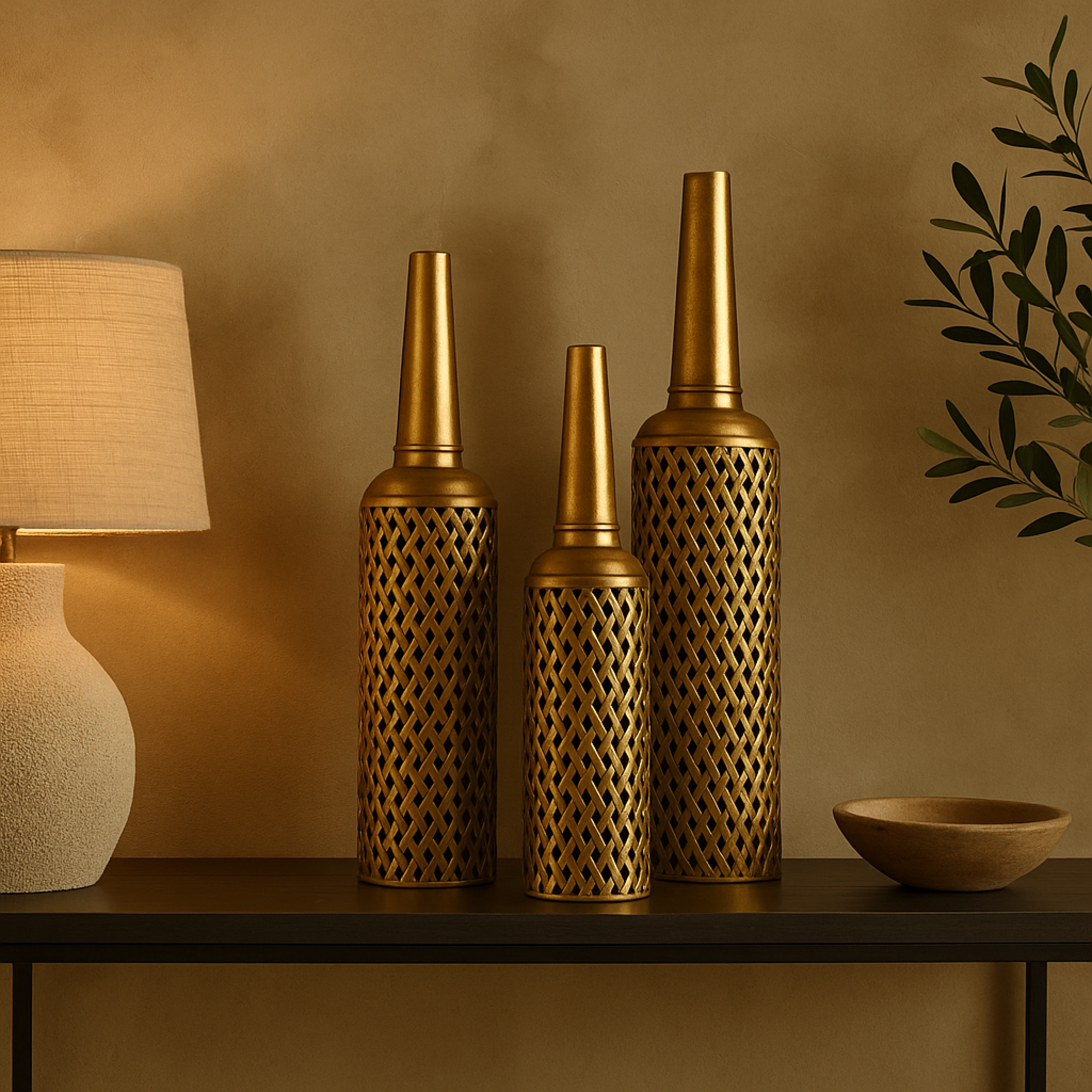 Set of 3 Metal Tall Slim Floor Decorative Vase Set of 3 35", 29", 22"H