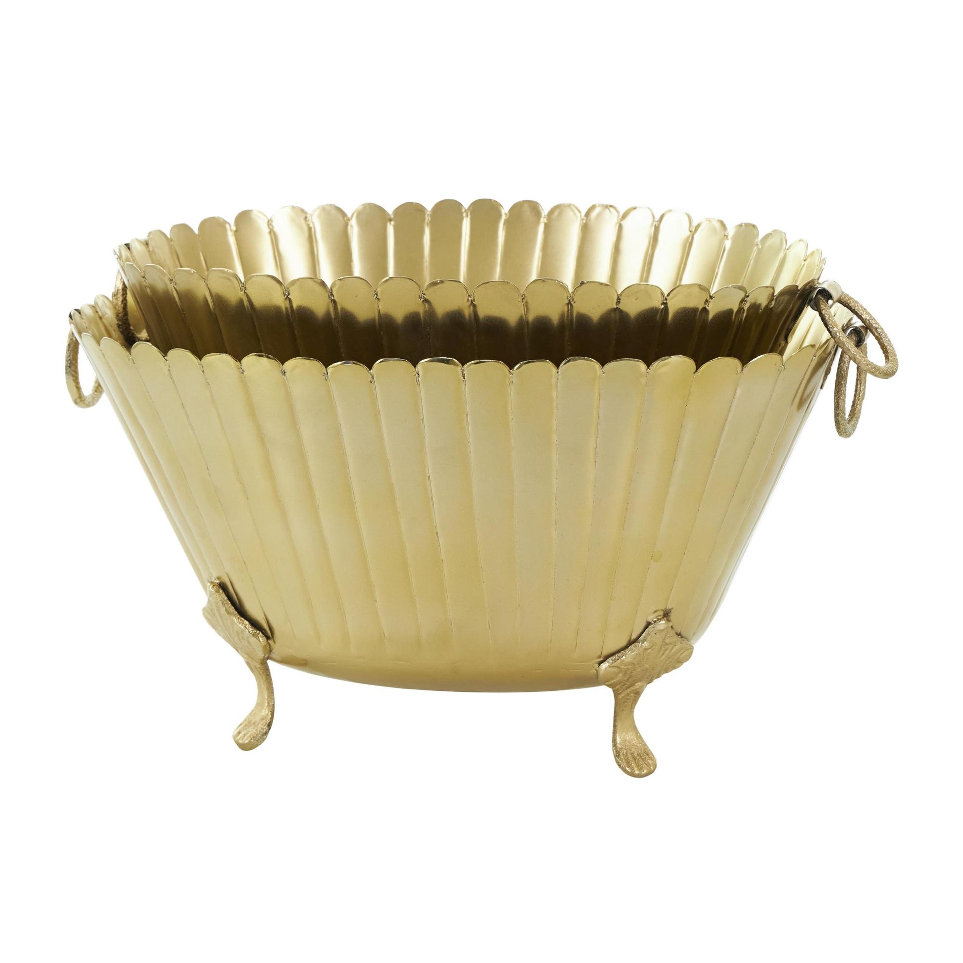 Set of 2 Gold Metal Indoor Outdoor Planter with Ring Handles