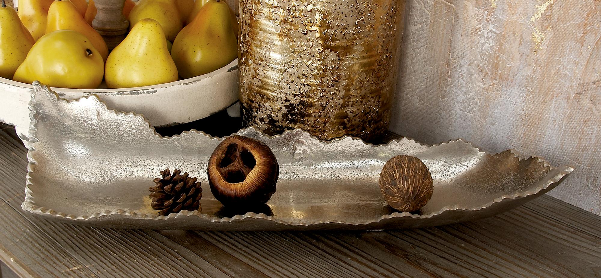 Silver Aluminum Metal Live Edge Living Room Decor Tray