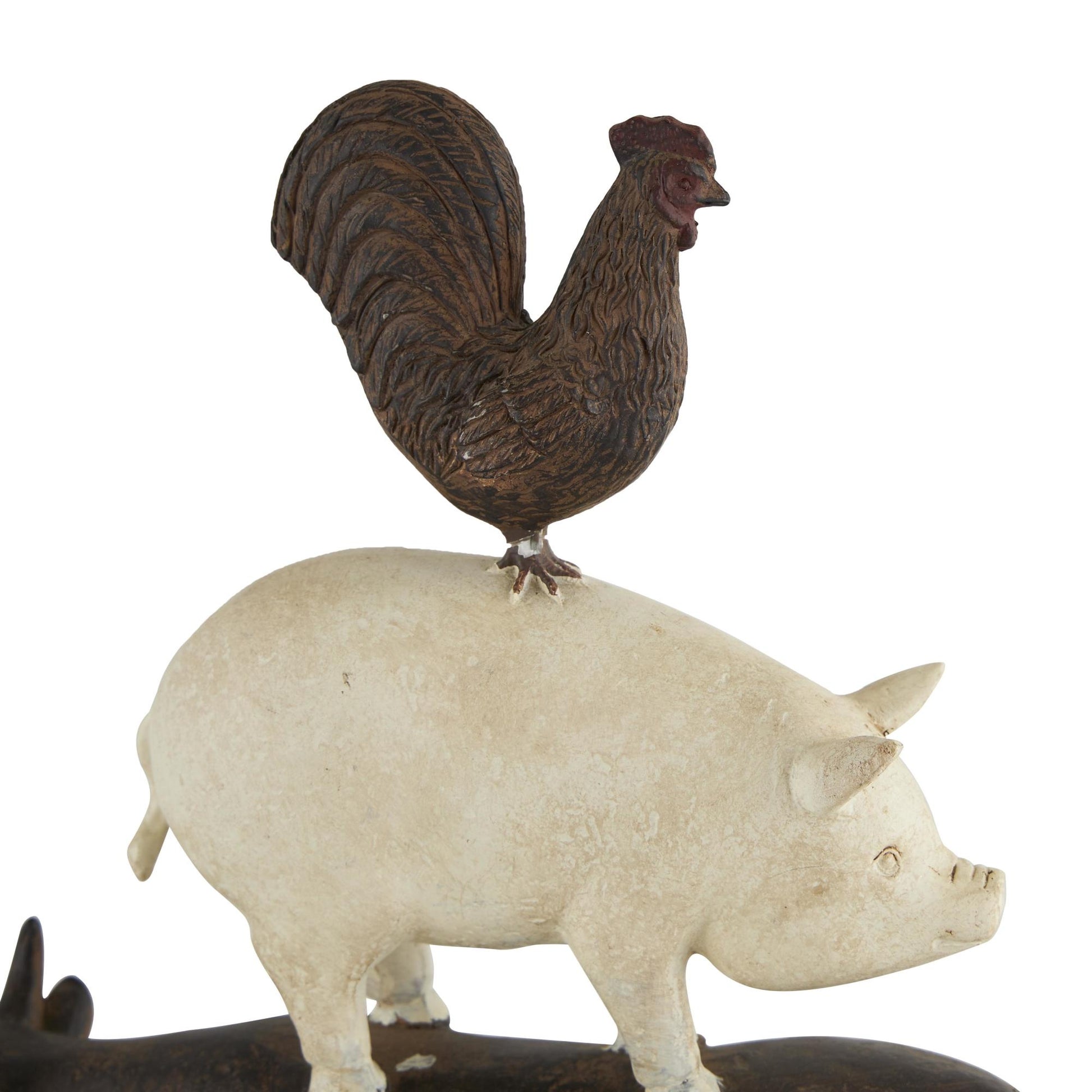 Farm Animals Brown Polystone Stacked Decorative Sculpture with Cream Accent