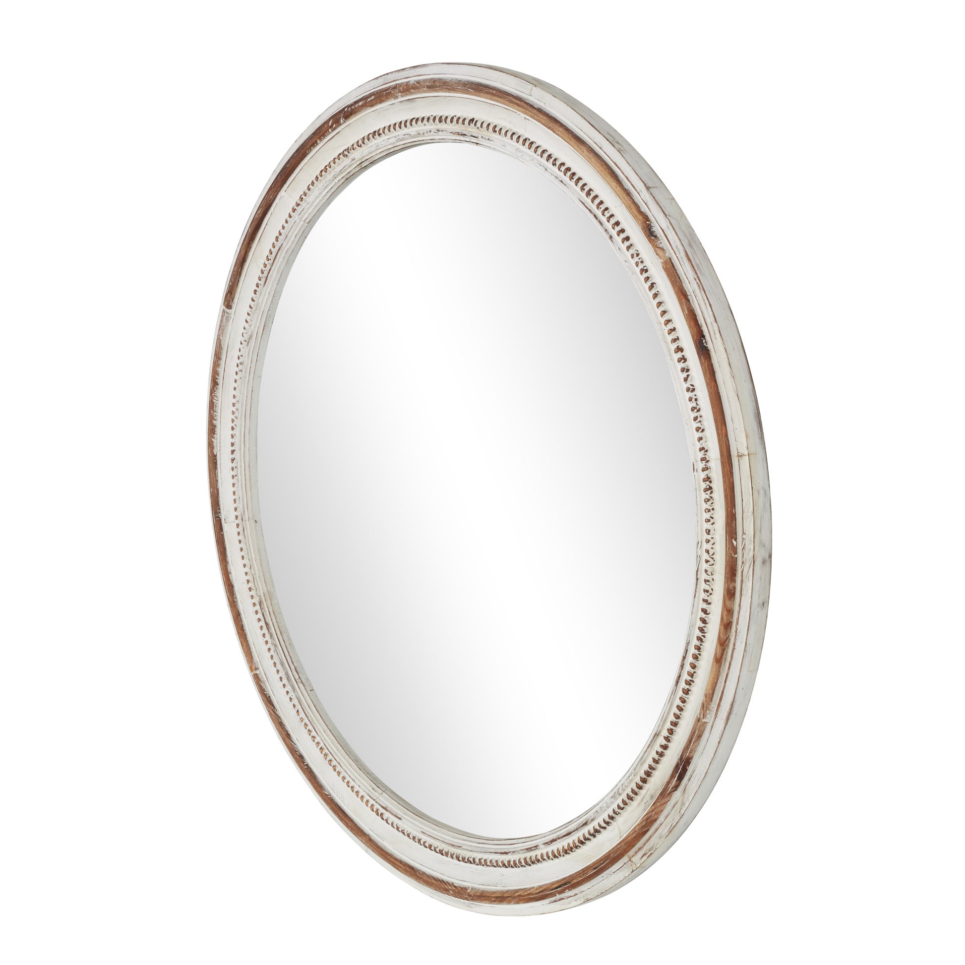 White Wood Room Wall Mirror with Bead Detailing