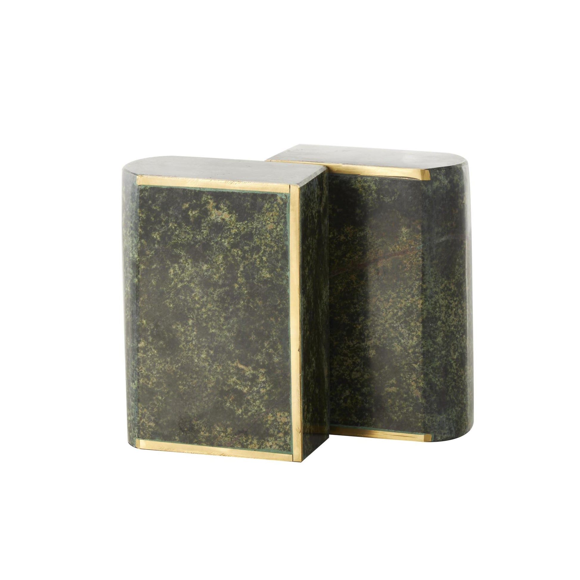 Set of 2 Geometric Marble Curved Rectangular Decorative Bookends with Gold Accents
