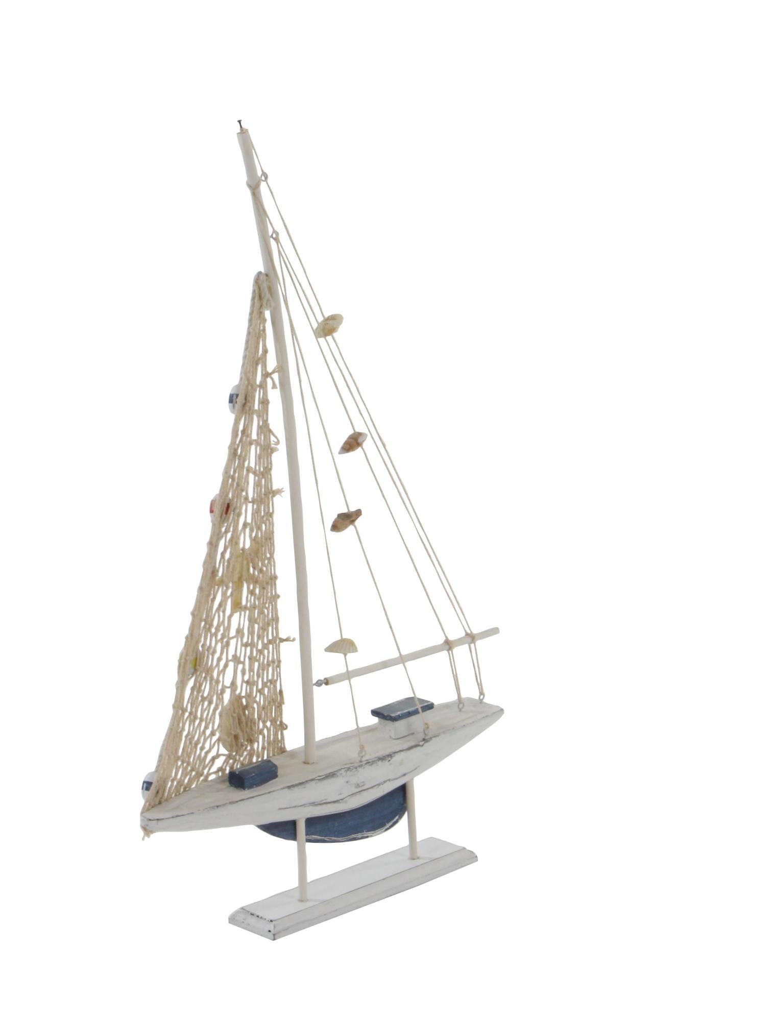 Set of 2 Sail Boat White Wood Handmade Decorative Sculpture