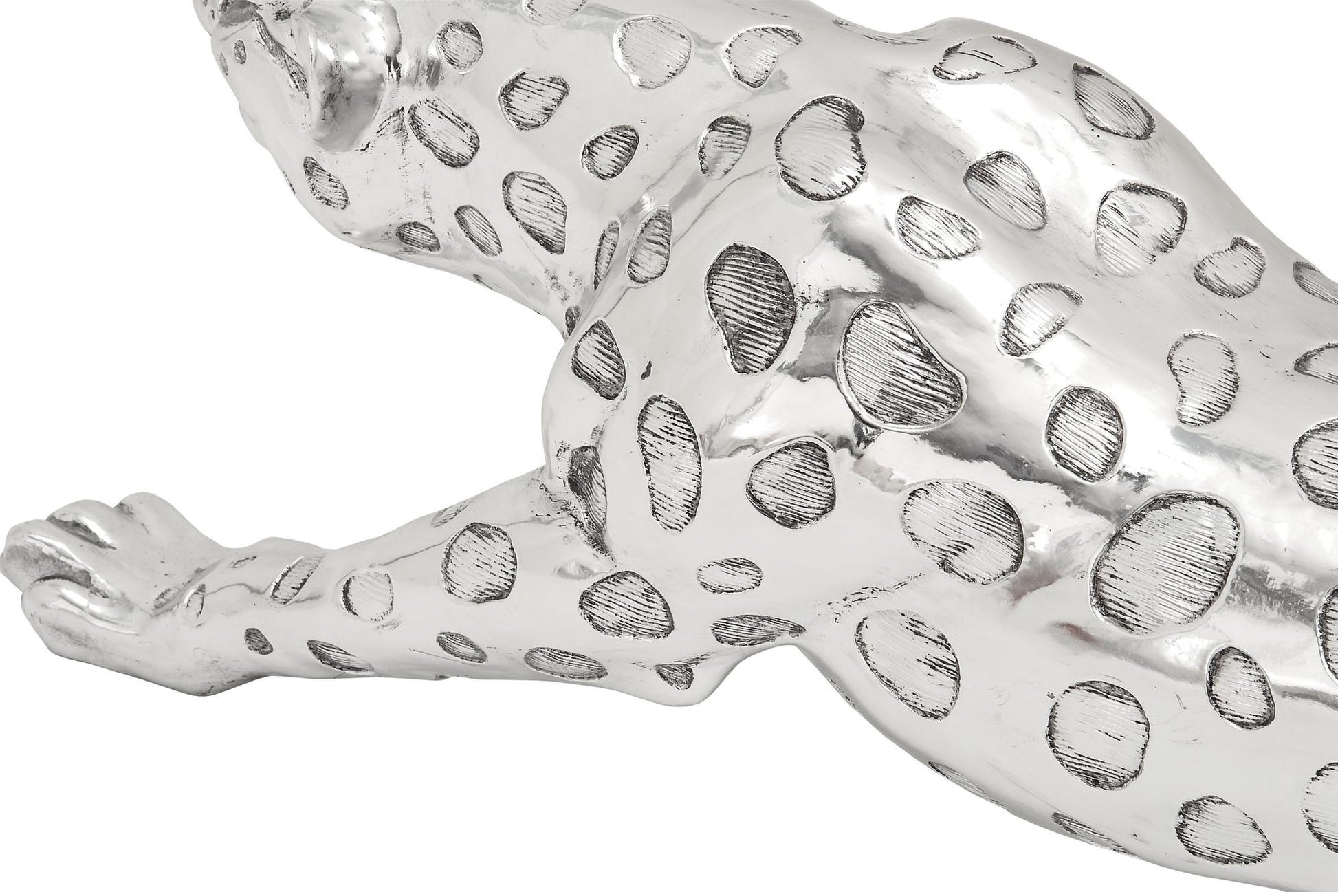 Leopard Silver Polystone Decorative Sculpture