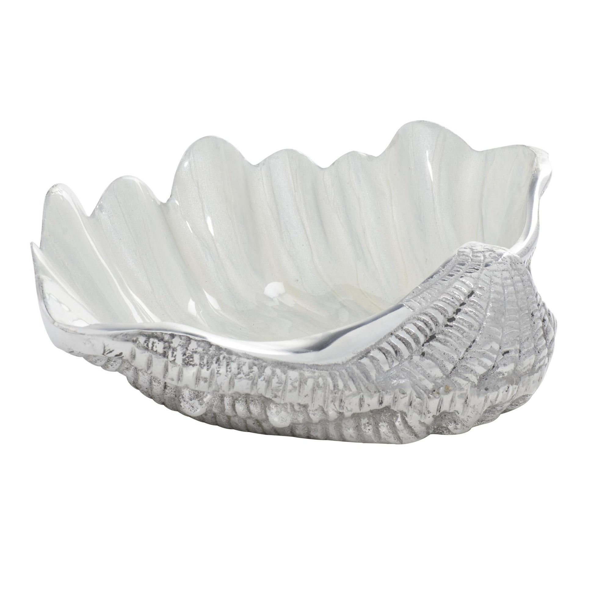 Shell White Aluminum Metal Shell Decorative Serving Bowl with Enamel Interior