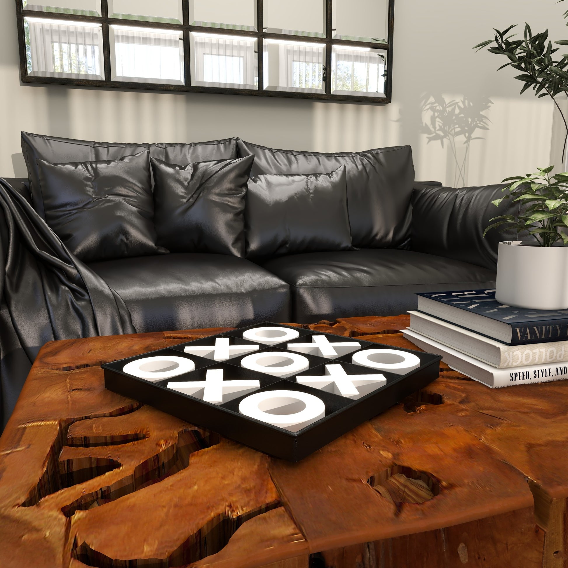 Tic Tac Toe Black Wood Home Decor Game Set with White Pieces