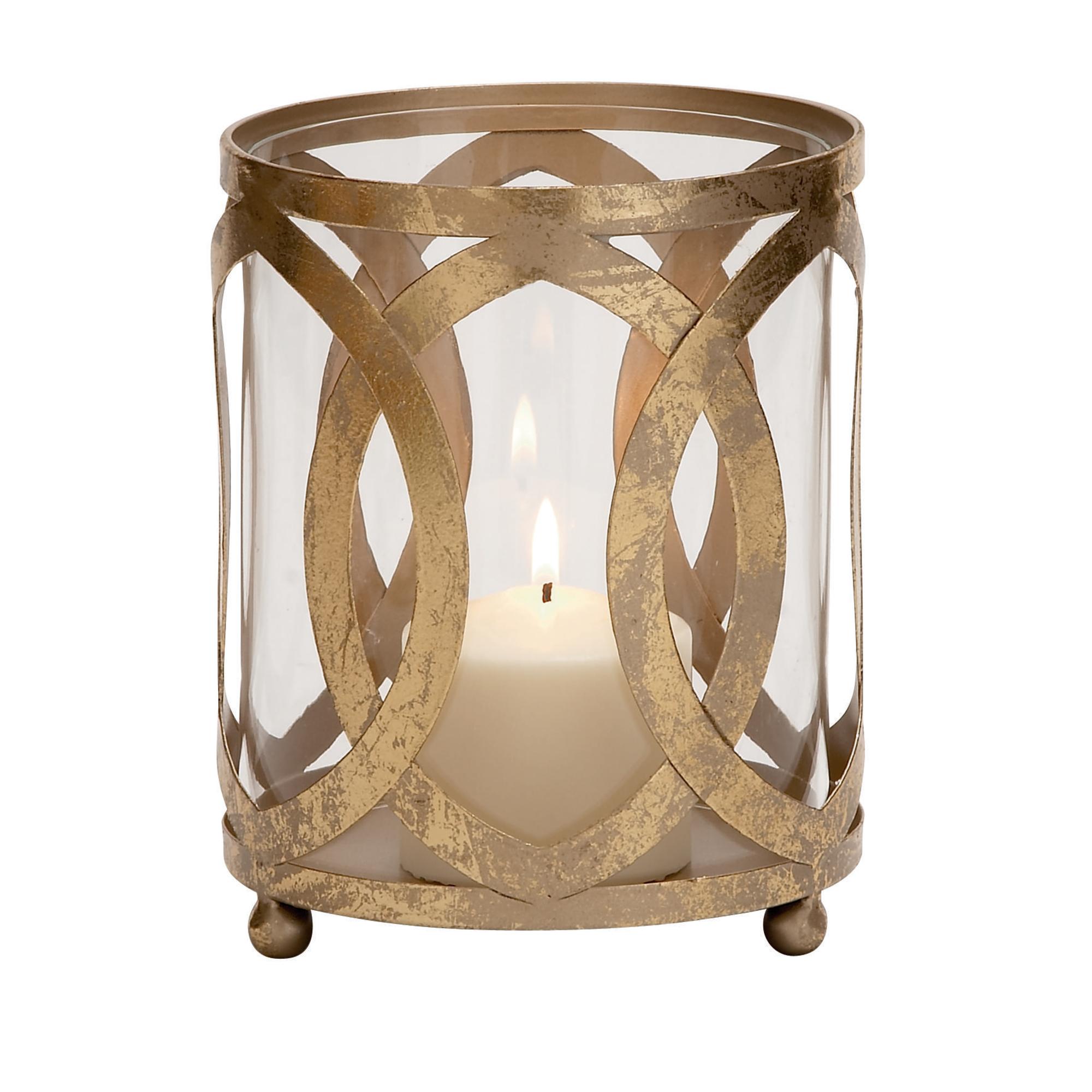 Gold Metal Pillar Room Hurricane Lamp