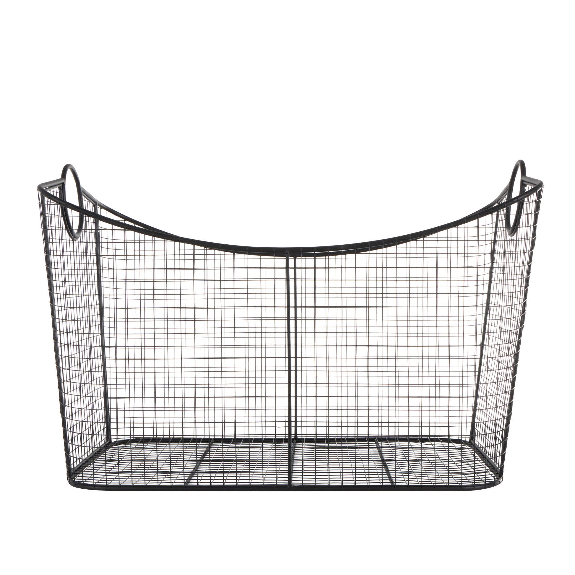 Geometric Metal Wire Grid Decorative and Functional Storage Basket with Curved Sides and Ring Handles