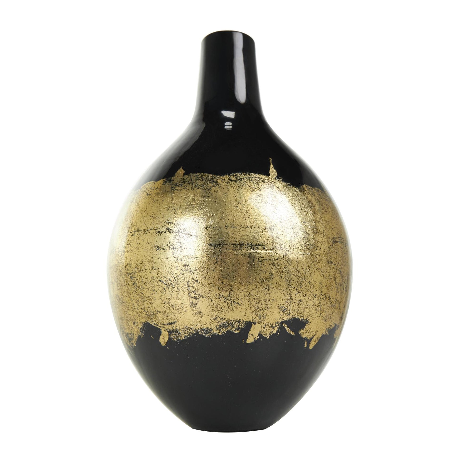 Black Metal Abstract Decorative Vase with Gold Detailing