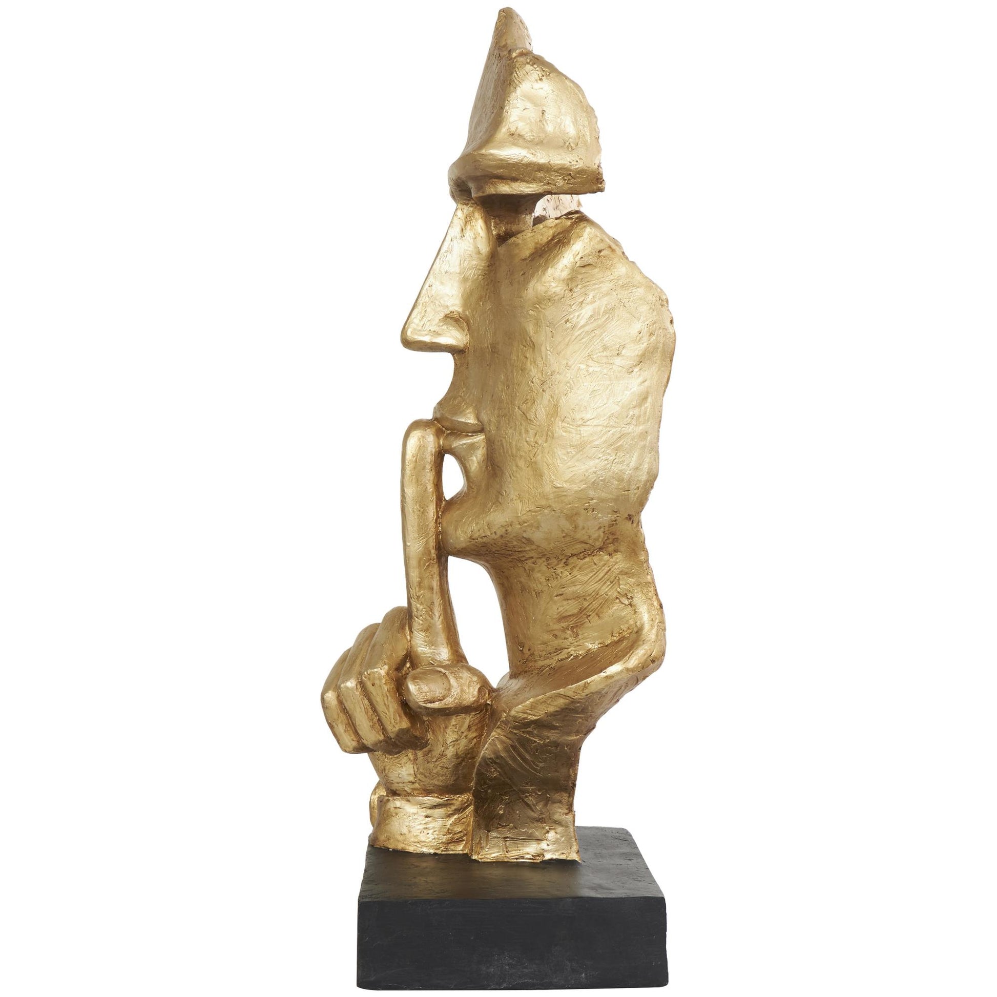 People Gold Polystone Large Cutout Quiet Gesture Face Decorative Sculpture with Black Base