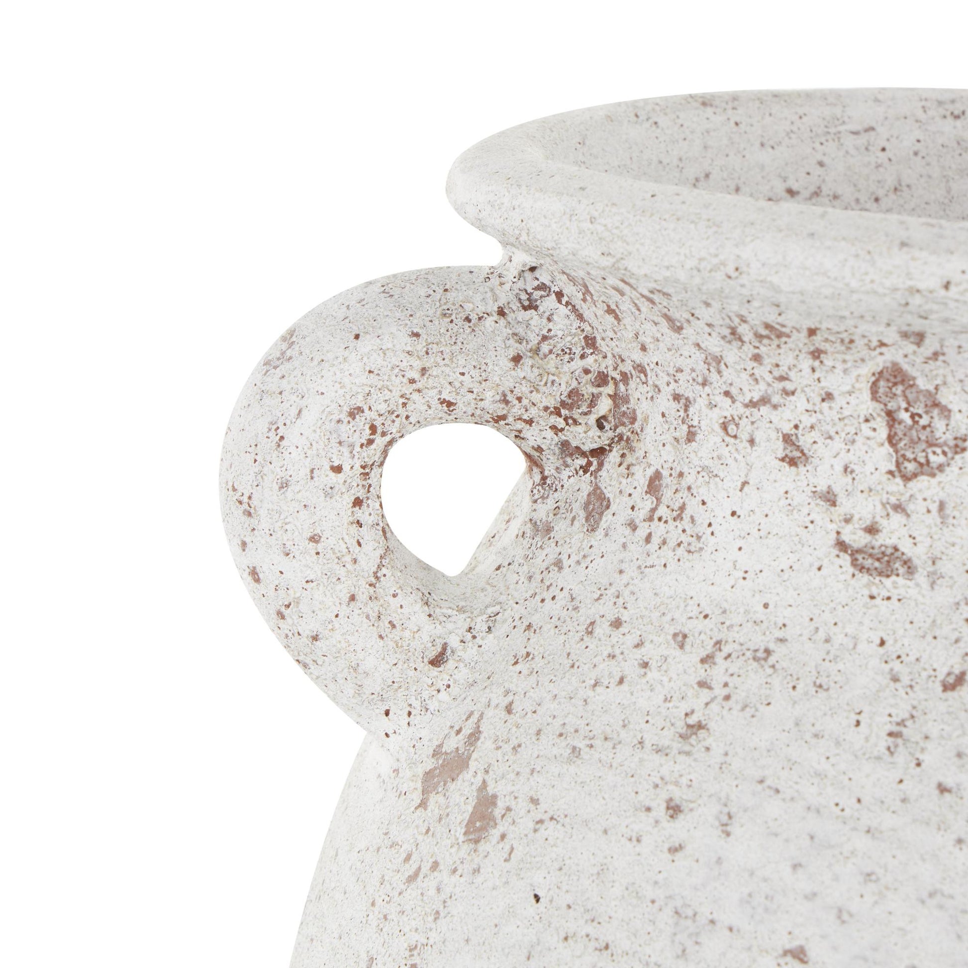 Cream Ceramic Antique Style Textured Pot Decorative Vase with Handles