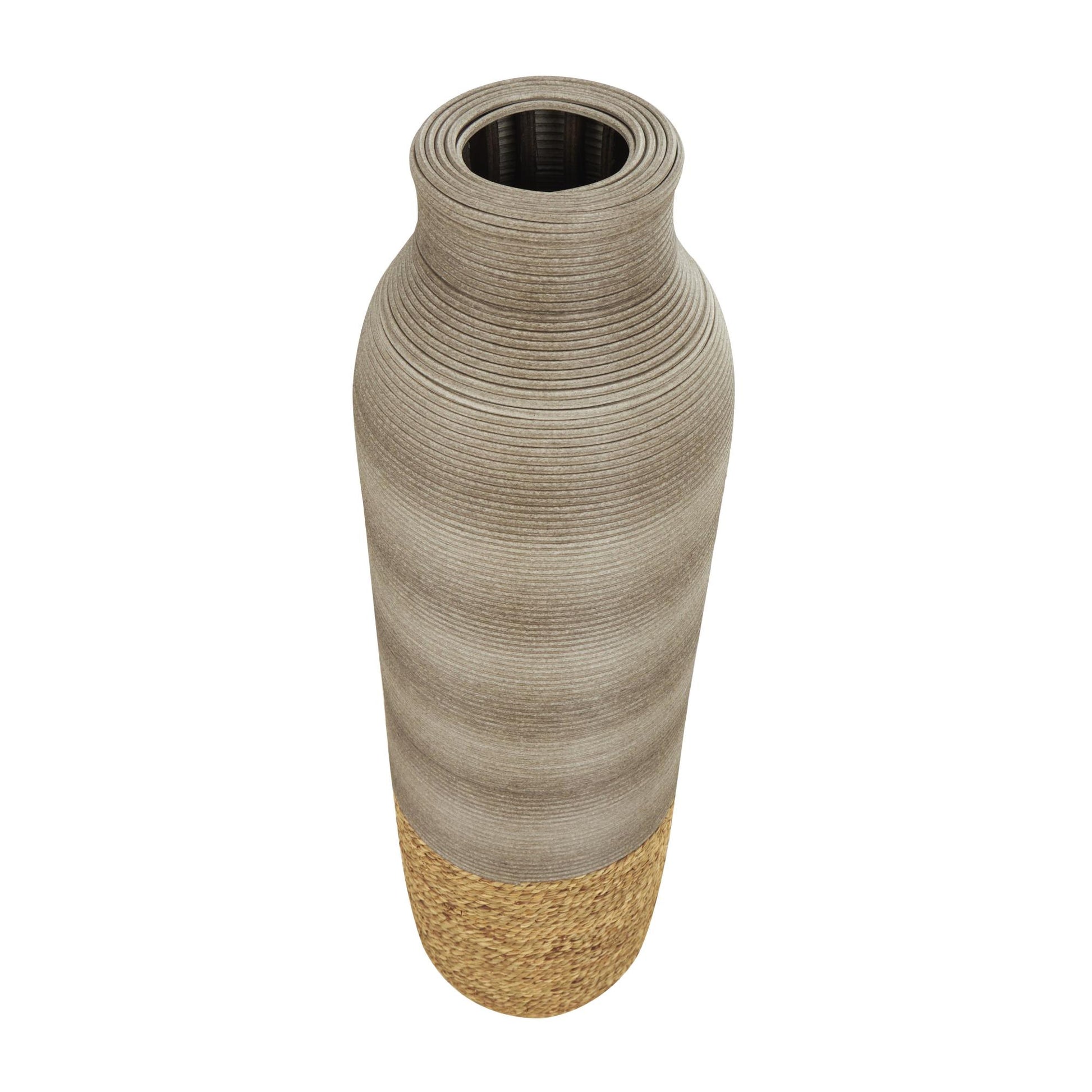 Brown Seagrass Handmade Ribbed Decorative Vase with Coiled Seagrass Base
