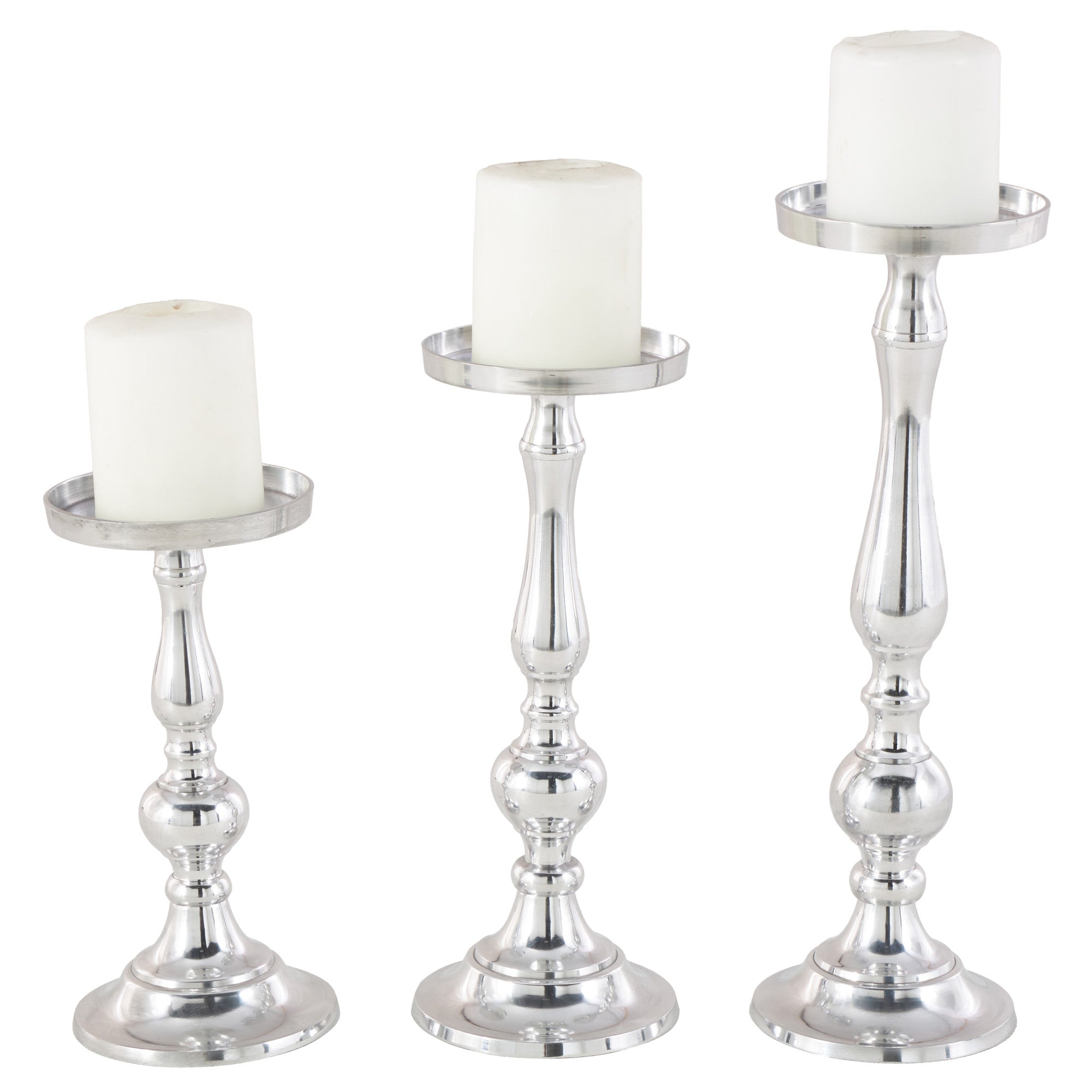 Set of 3 Silver Aluminum Metal Decorative Candle Holder