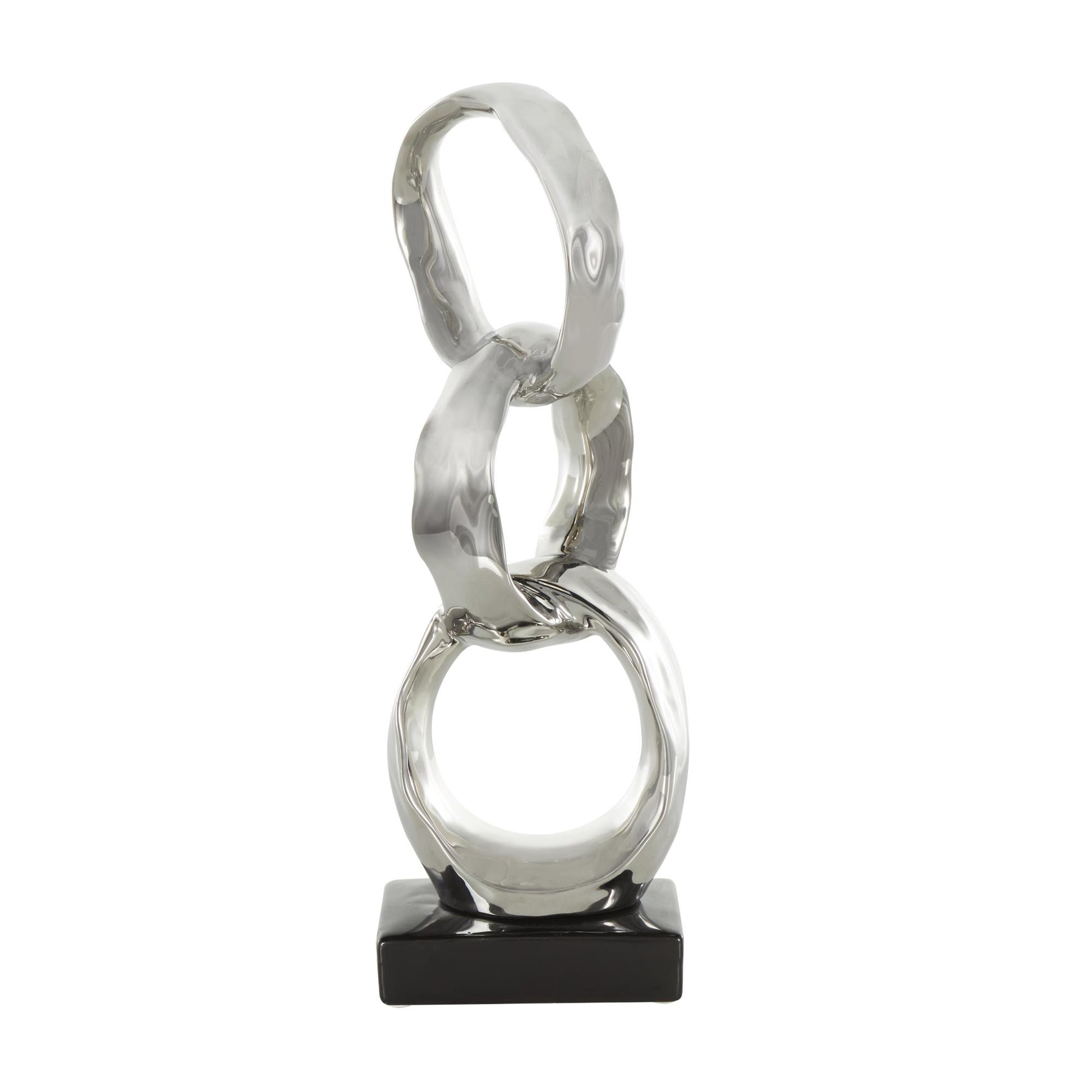 Abstract Ceramic Interlocked Ring Decorative Sculpture with Black Base