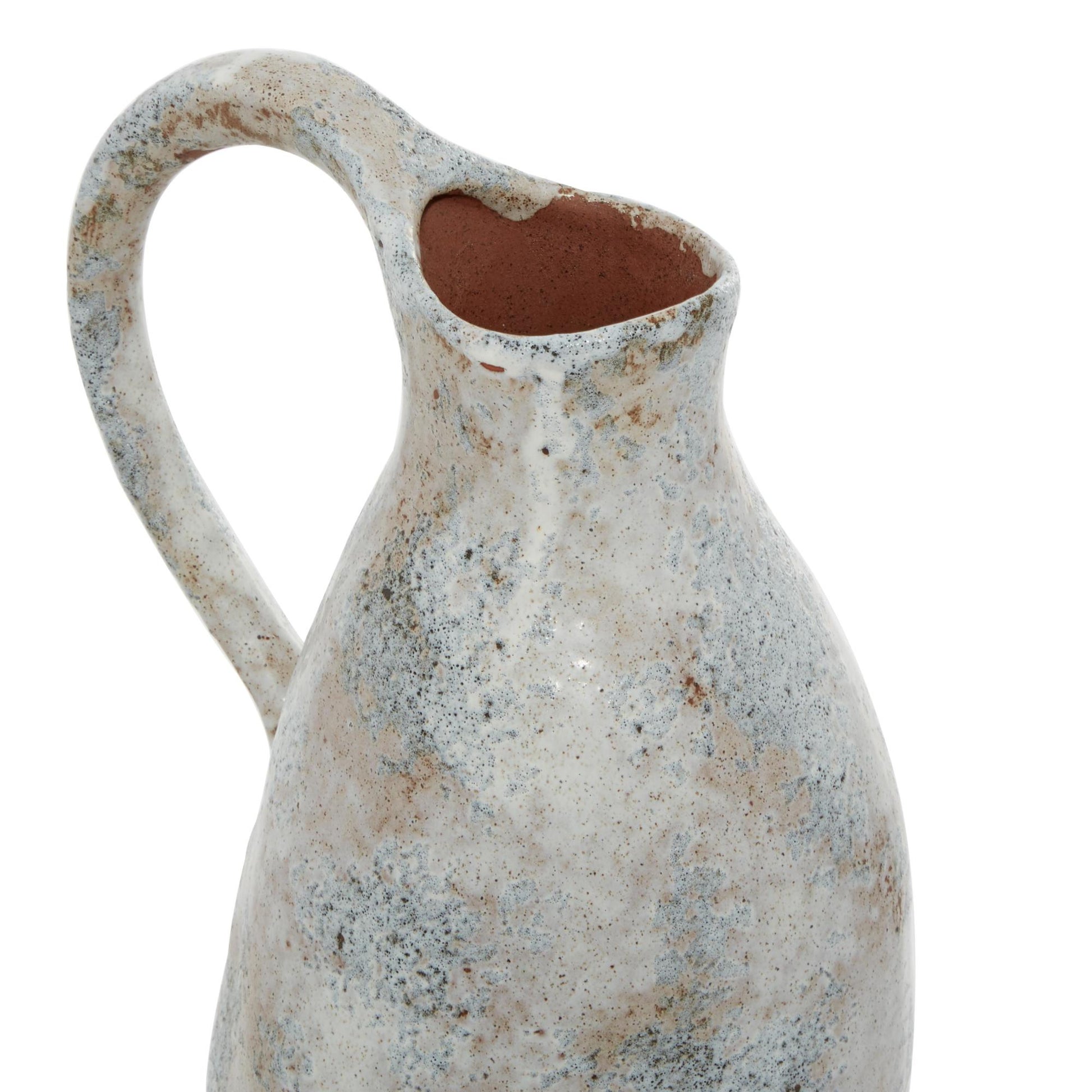White Ceramic Handmade Decorative Vase with Terracotta Accents