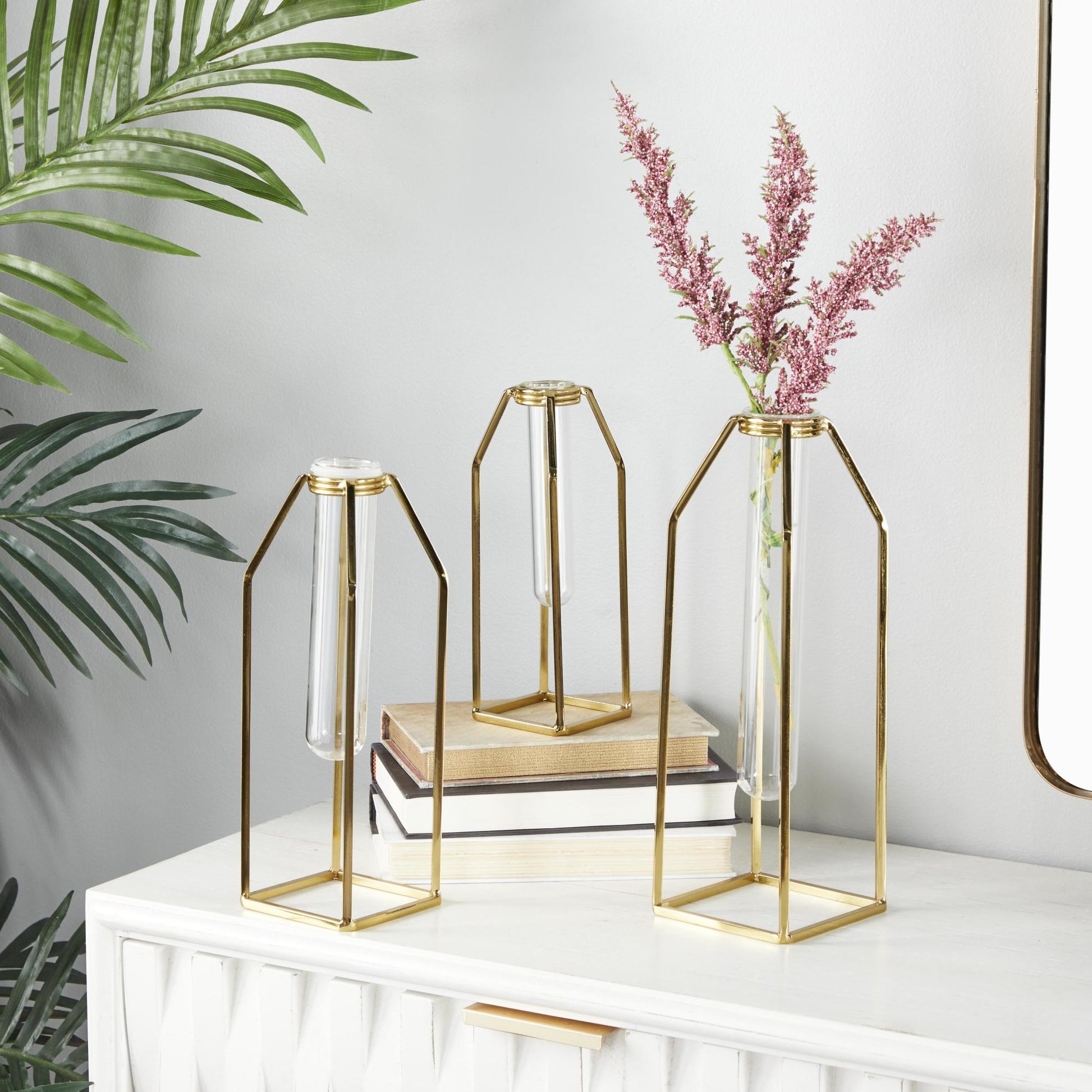 CosmoLiving by Cosmopolitan Set of 3 Gold Stainless Steel Metal Test Tube Decorative Vase