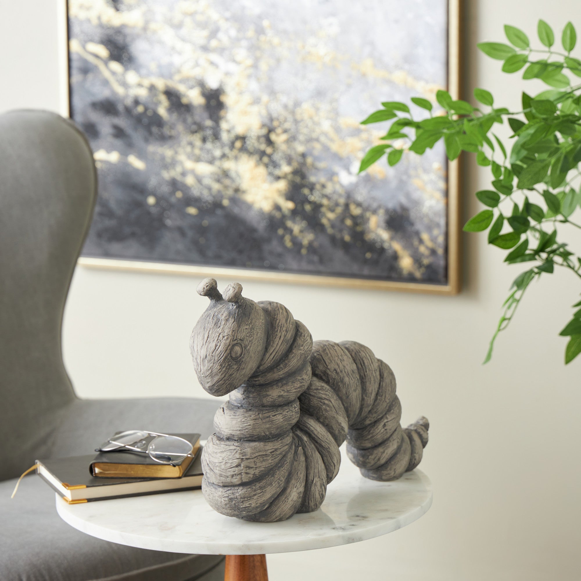 Worm Gray Polyresin Textured Decorative Sculpture