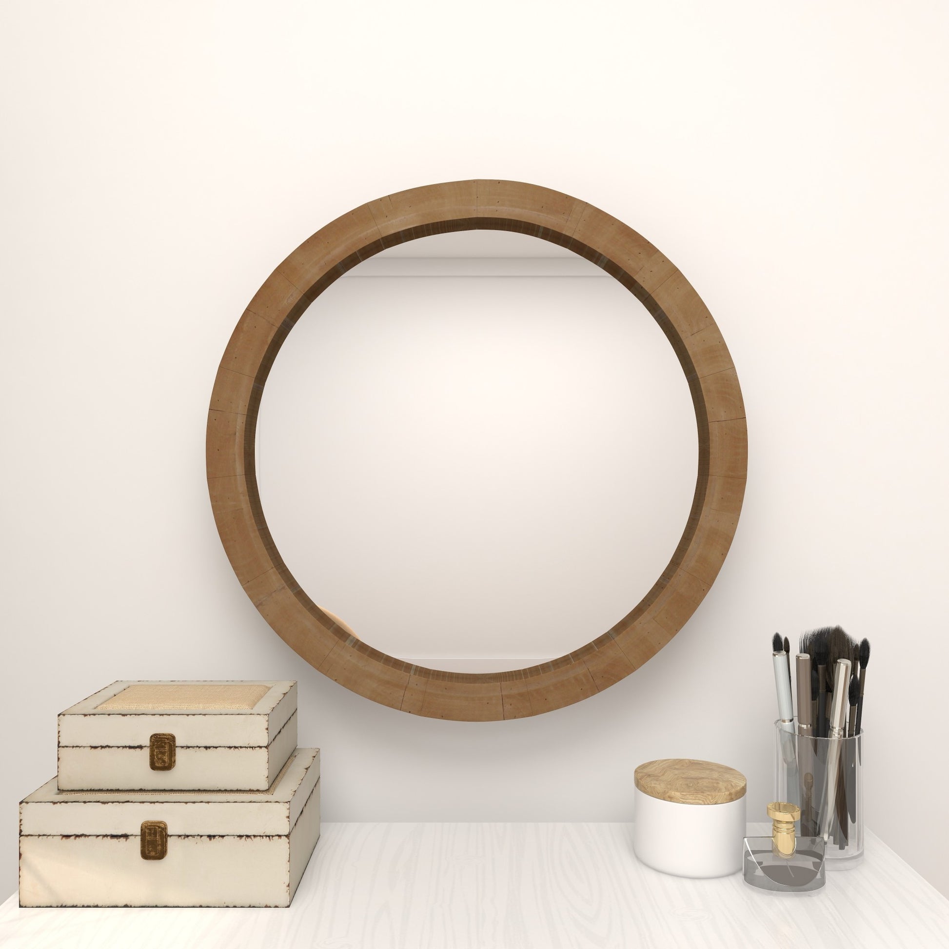 Brown Wood Room Wall Mirror with Natural Wood Grains