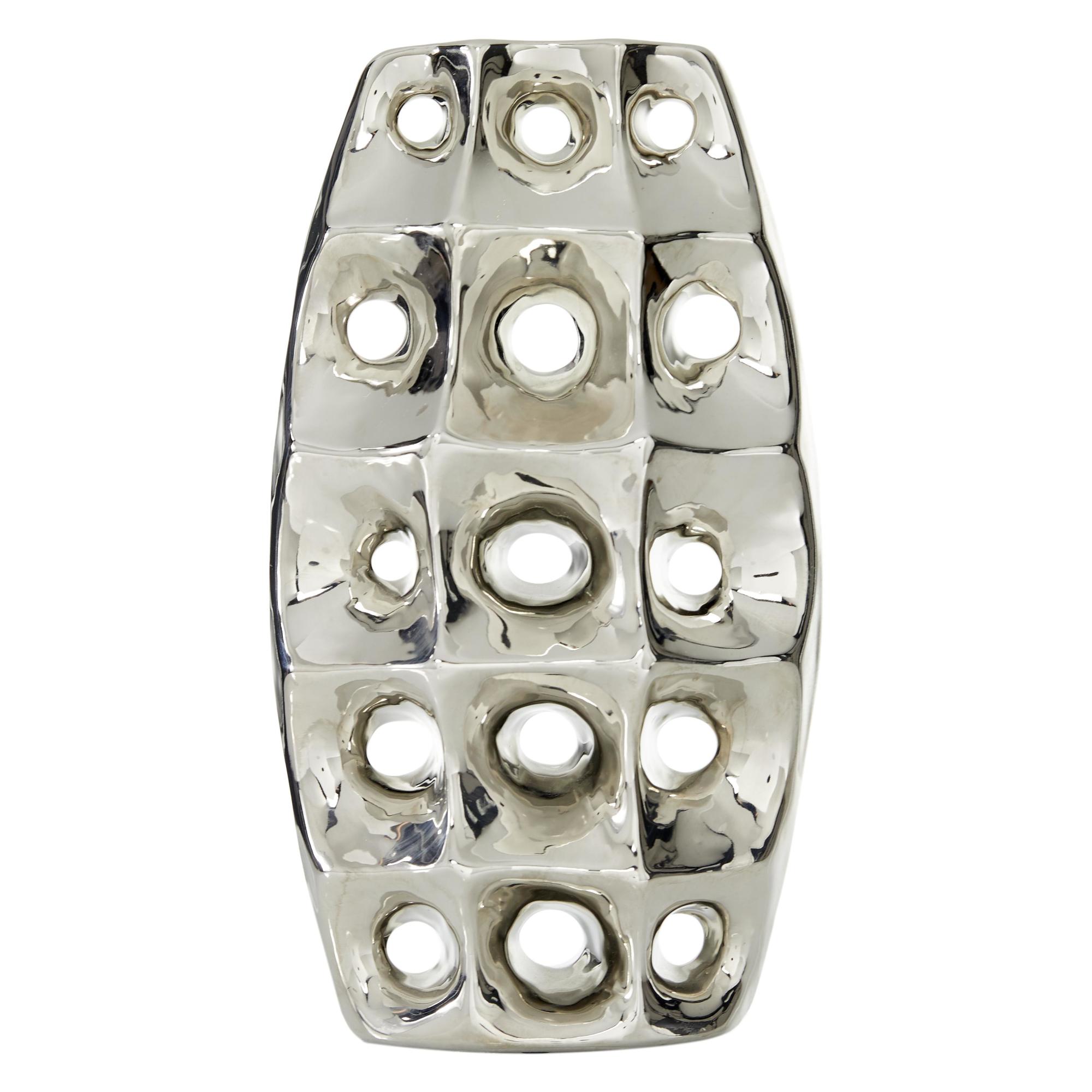 Silver Ceramic Decorative Vase with Cut Out Designs