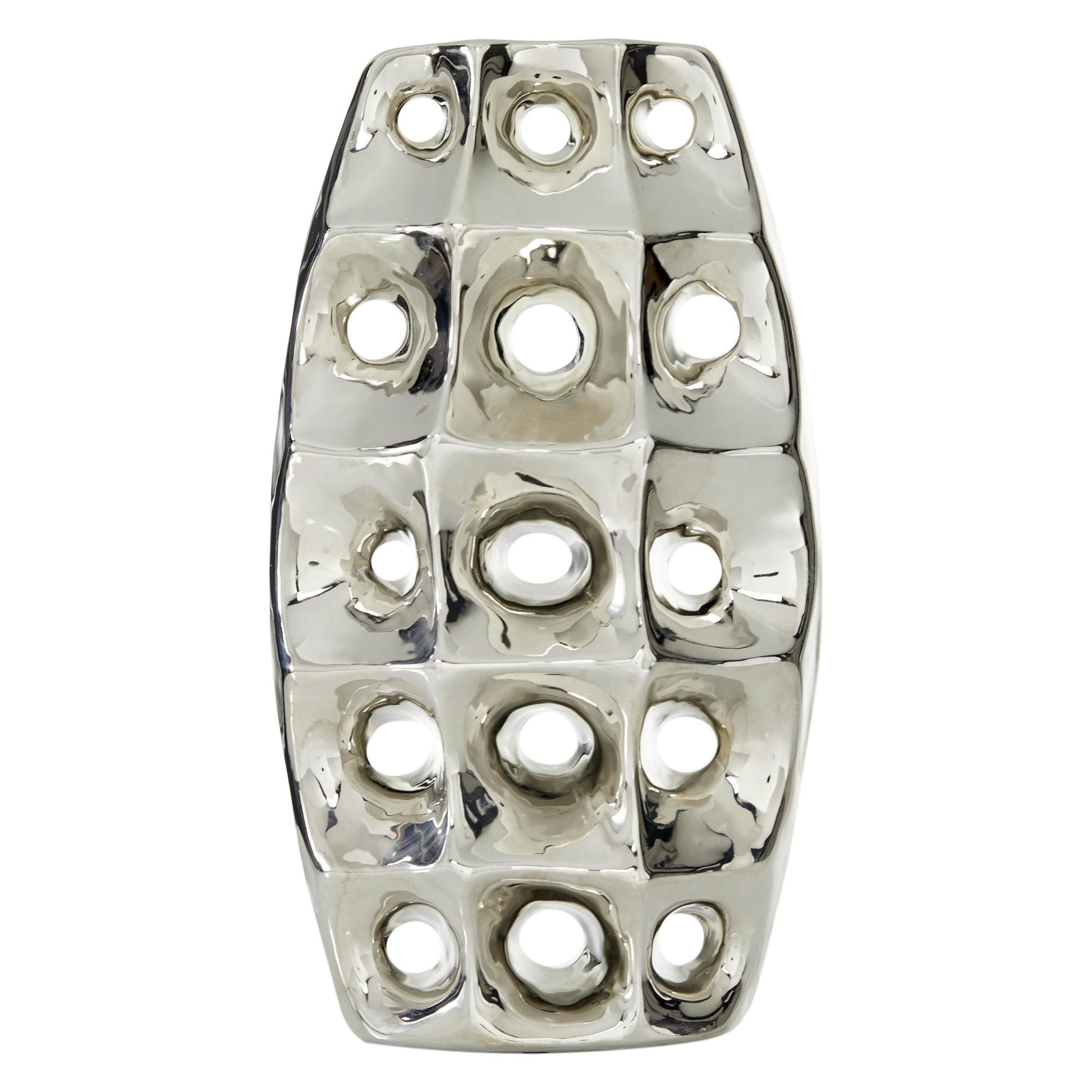 Silver Ceramic Decorative Vase with Cut Out Designs