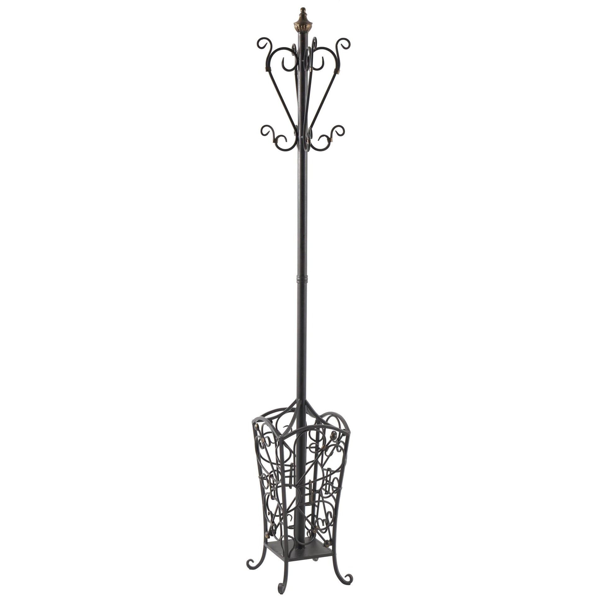 Scroll Black Metal Vintage Style Freestanding Coat Rack with Scroll Designs