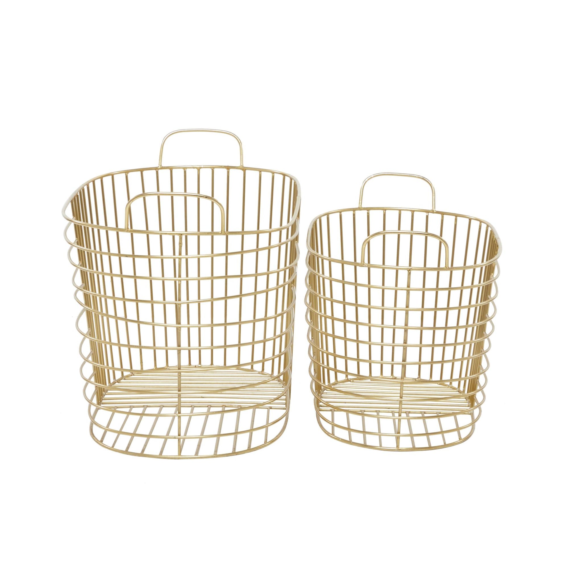 CosmoLiving by Cosmopolitan Set of 2 Metal Wire Oval Decorative and Functional Storage Basket with Handles