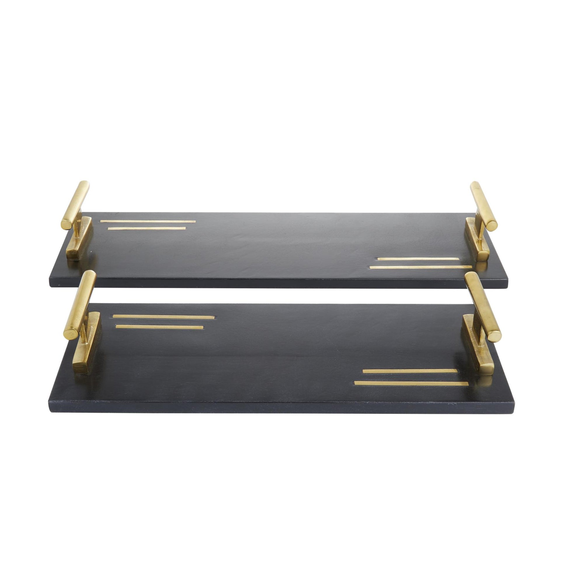 Set of 2 Black Marble Living Room Decor Tray with Gold Handles