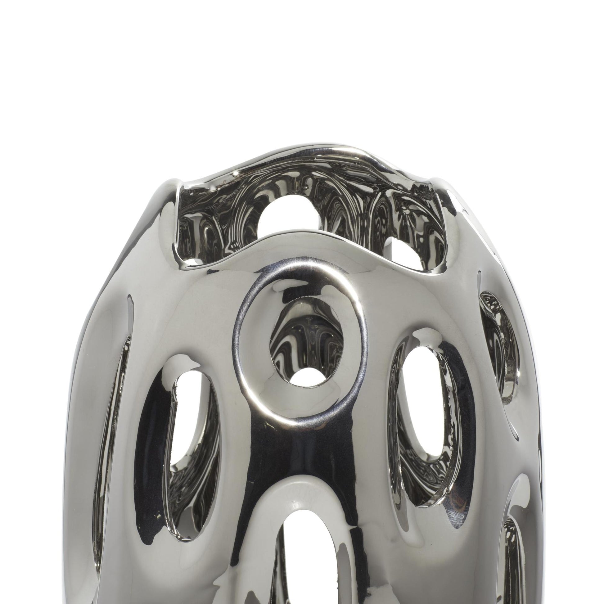 Silver Ceramic Decorative Vase with Cut Out Designs