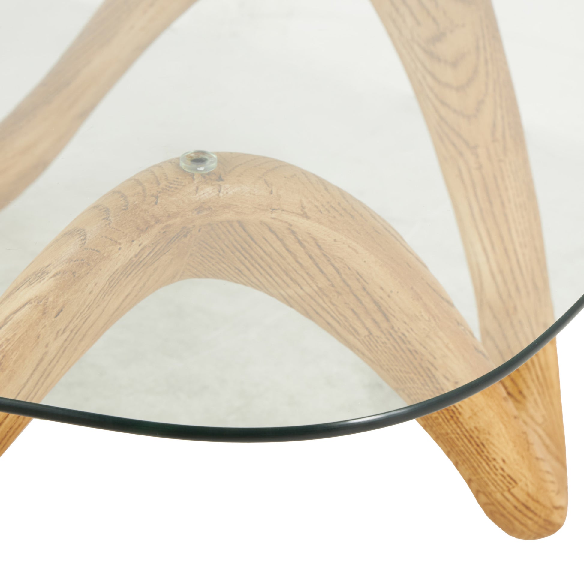 Abstract Polystone Wood Inspired Wavy Side End Accent Table with Glass Tabletop