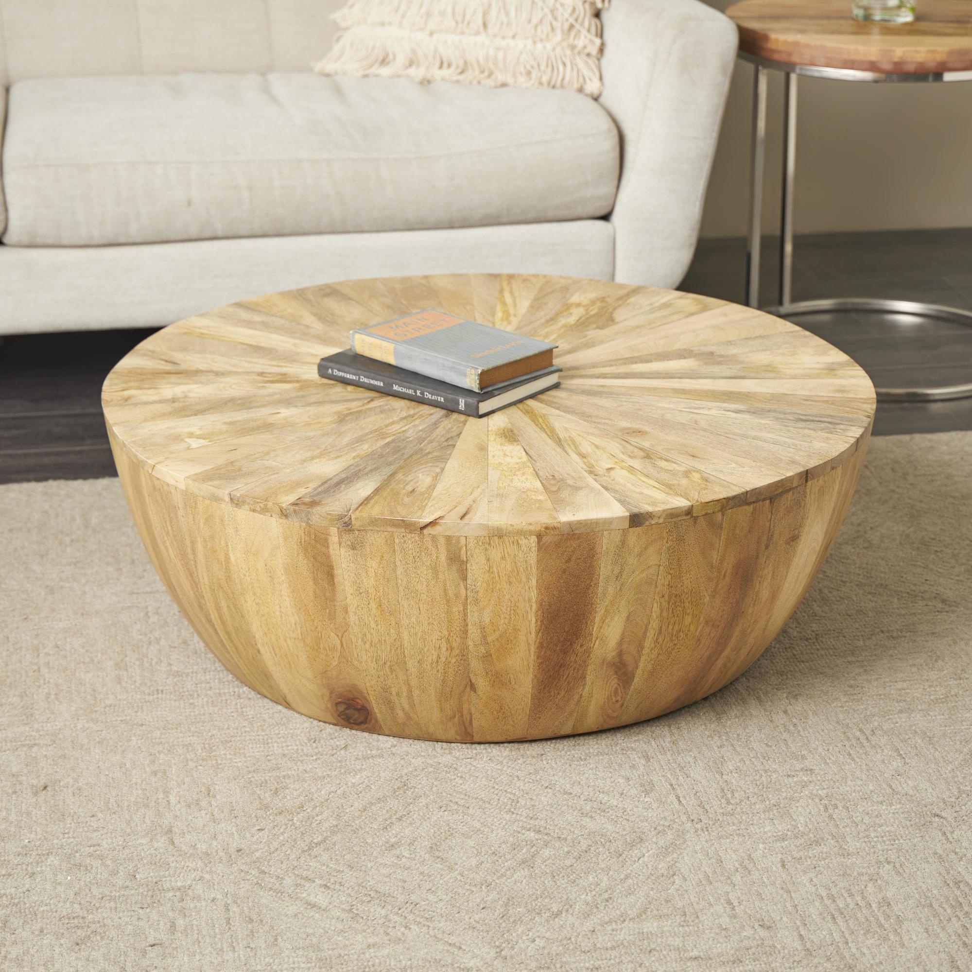 Brown Mango Wood Handmade Round Living Room Coffee Table