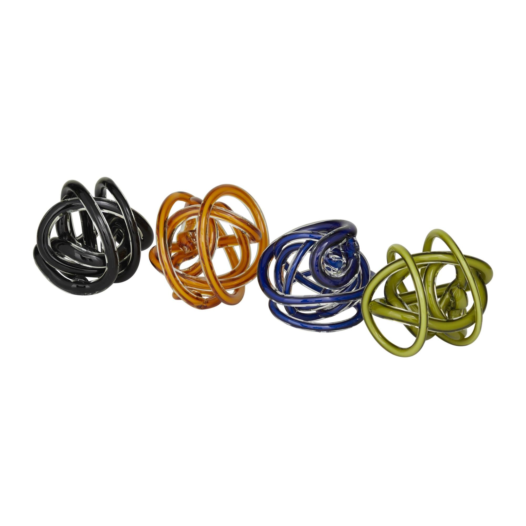 Set of 4 Abstract Multi Colored Glass Decorative Sculpture