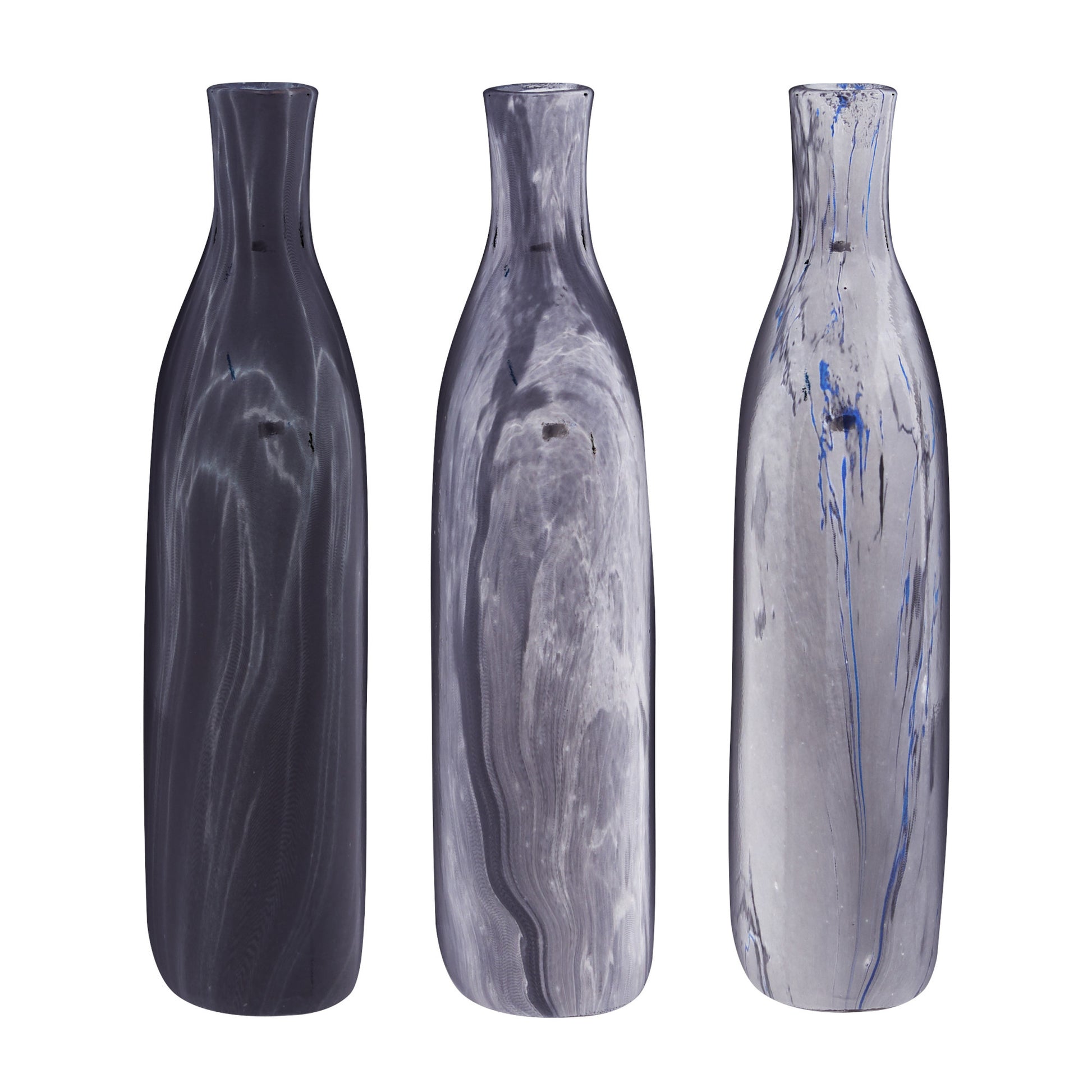 Set of 3 Gray Ceramic Faux Marble Decorative Vase